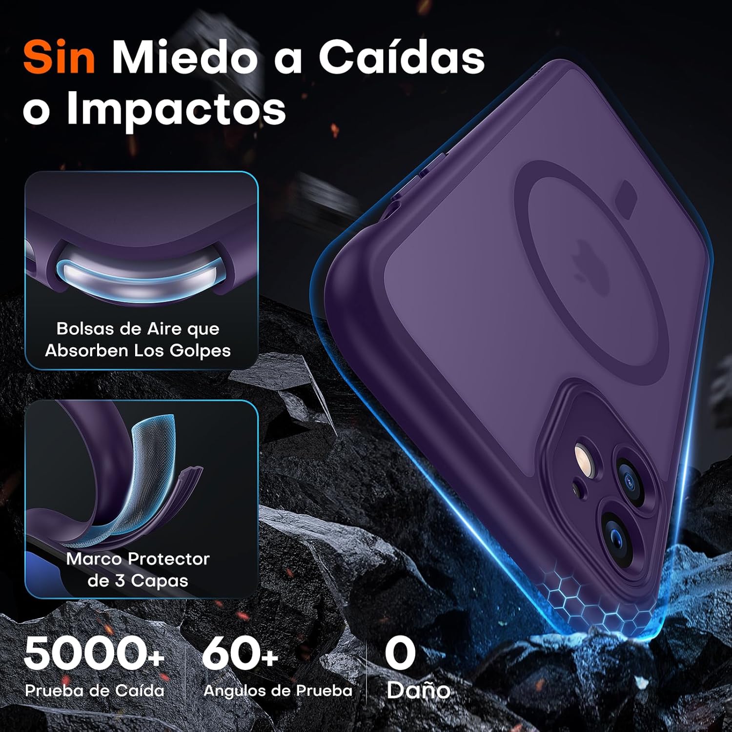 TOCOL Funda para iPhone 11, Funda Magnética para iPhone 11 6,1 Pulgadas [Protección Lente Cámara] [Protección Militar] Translúcida Mate Trasera, Púrpura Medianoche - 4
