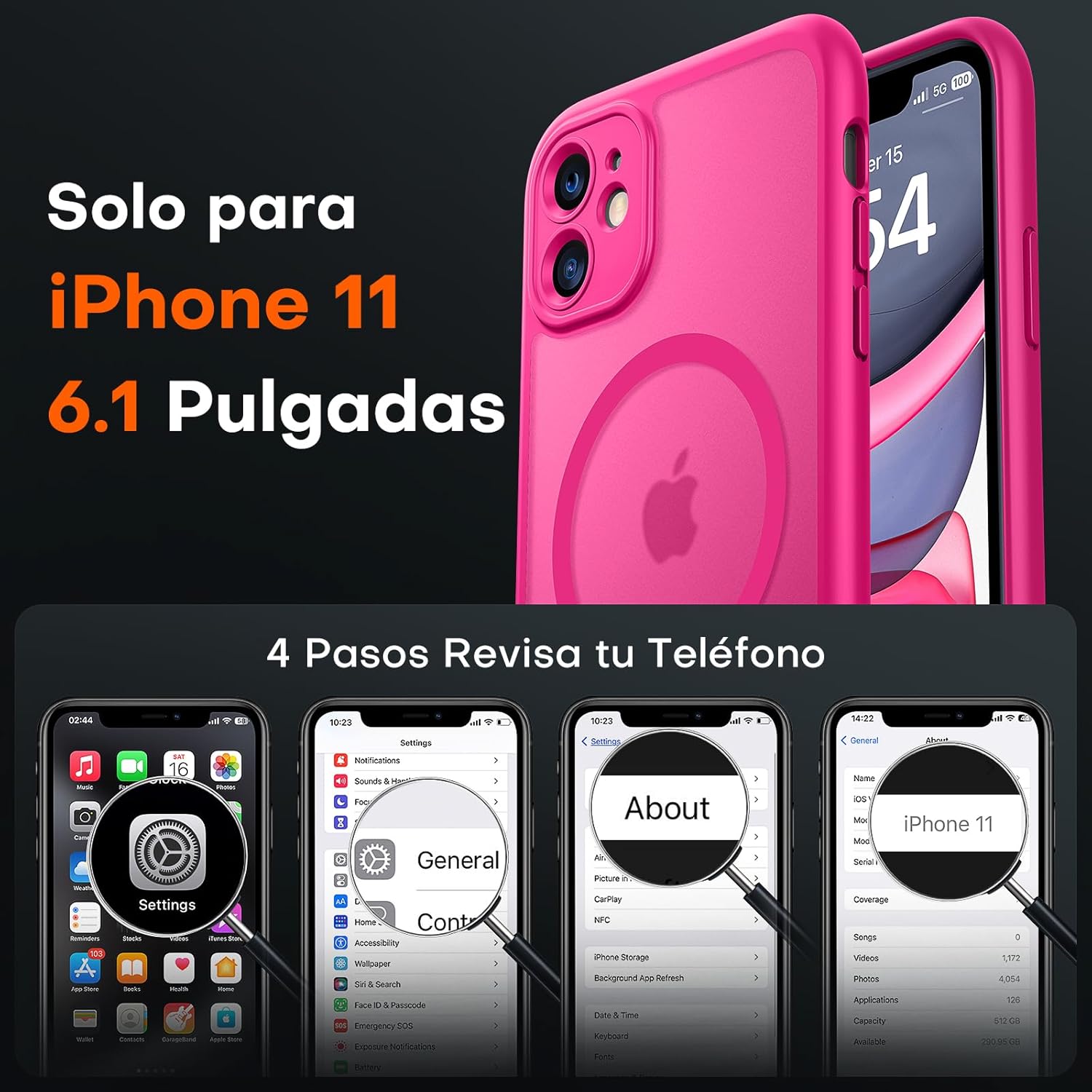 TOCOL Funda para iPhone 11, Funda Magnética para iPhone 11 6,1 Pulgadas [Protección Lente Cámara] [Protección Militar] Translúcida Mate Trasera, Rosado - 2