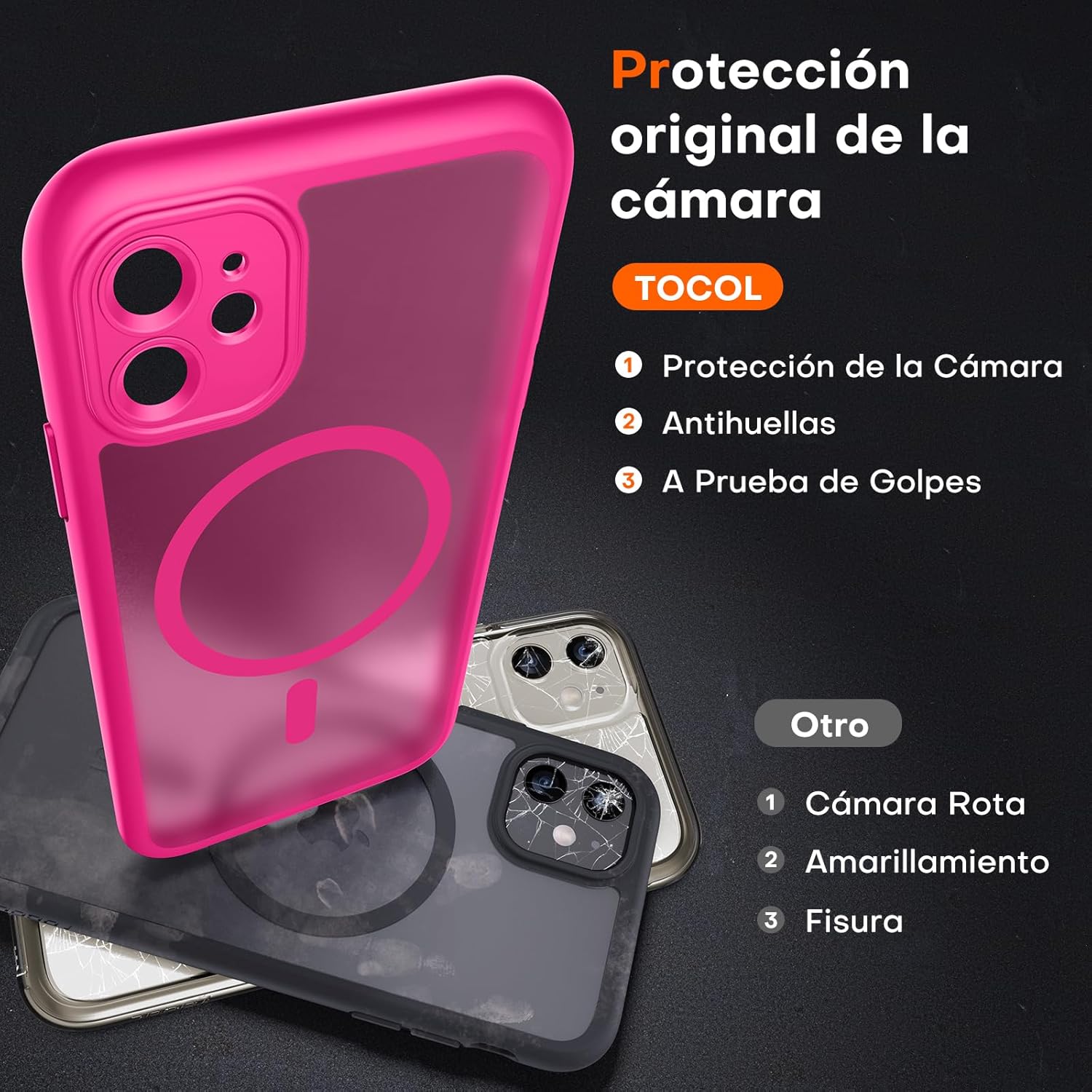 TOCOL Funda para iPhone 11, Funda Magnética para iPhone 11 6,1 Pulgadas [Protección Lente Cámara] [Protección Militar] Translúcida Mate Trasera, Rosado - 5