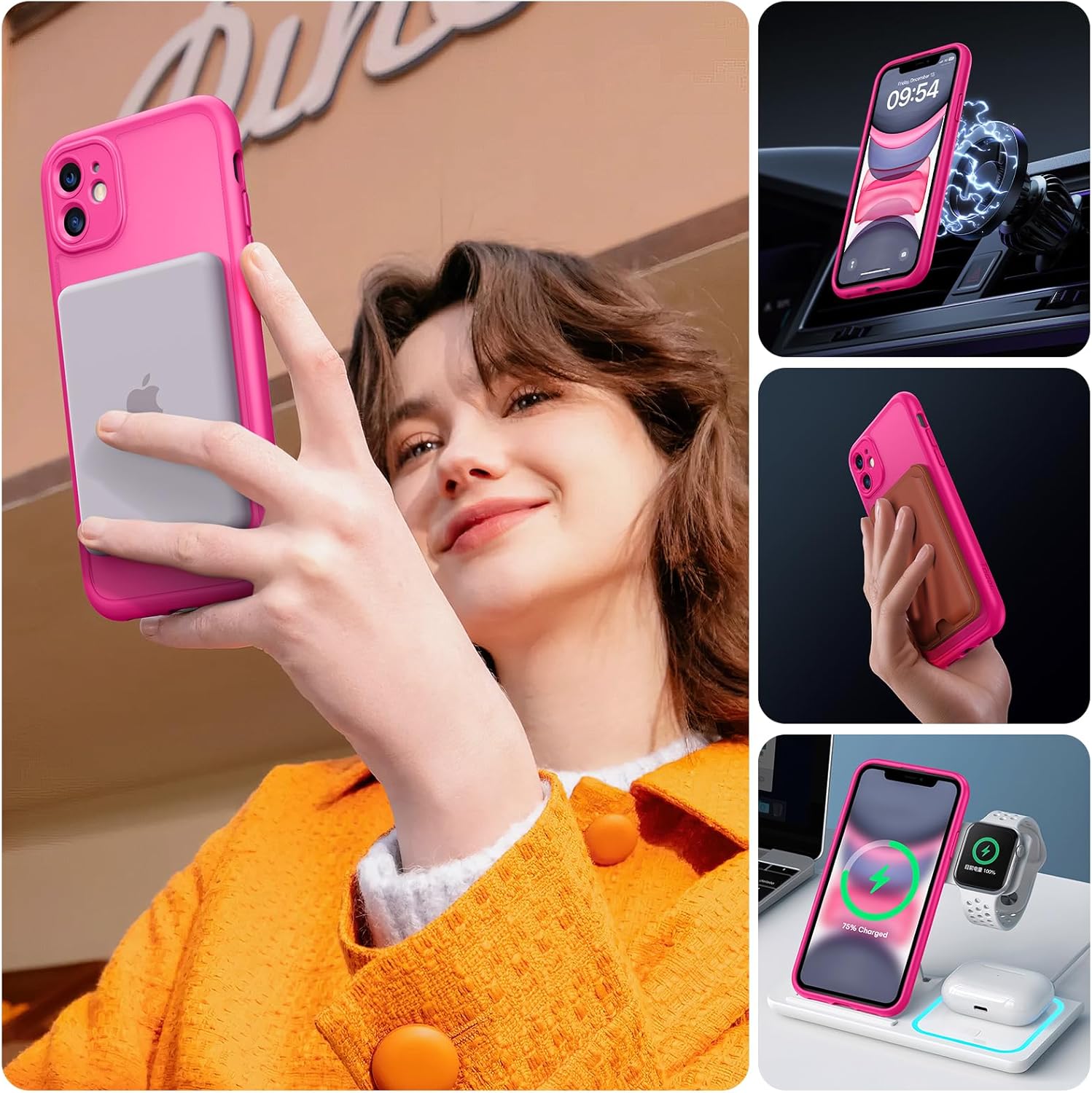 TOCOL Funda para iPhone 11, Funda Magnética para iPhone 11 6,1 Pulgadas [Protección Lente Cámara] [Protección Militar] Translúcida Mate Trasera, Rosado - 6