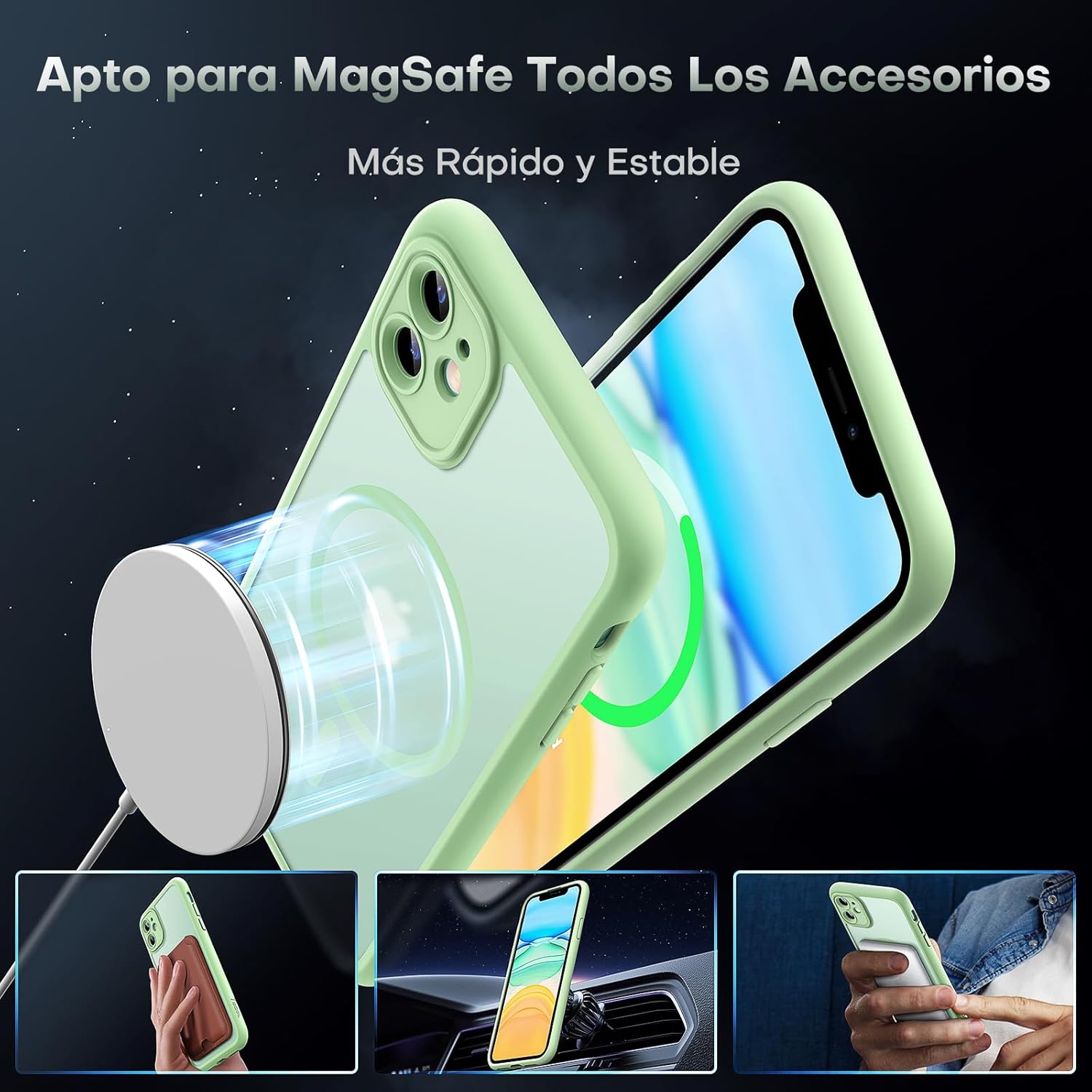 TOCOL Funda para iPhone 11, Funda Magnética para iPhone 11 6,1 Pulgadas [Protección Lente Cámara] [Protección Militar] Translúcida Mate Trasera, Verde Claro - 3