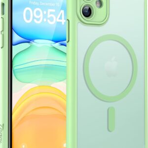 TOCOL Funda para iPhone 11, Funda Magnética para iPhone 11 6,1 Pulgadas [Protección Lente Cámara] [Protección Militar] Translúcida Mate Trasera, Verde Claro