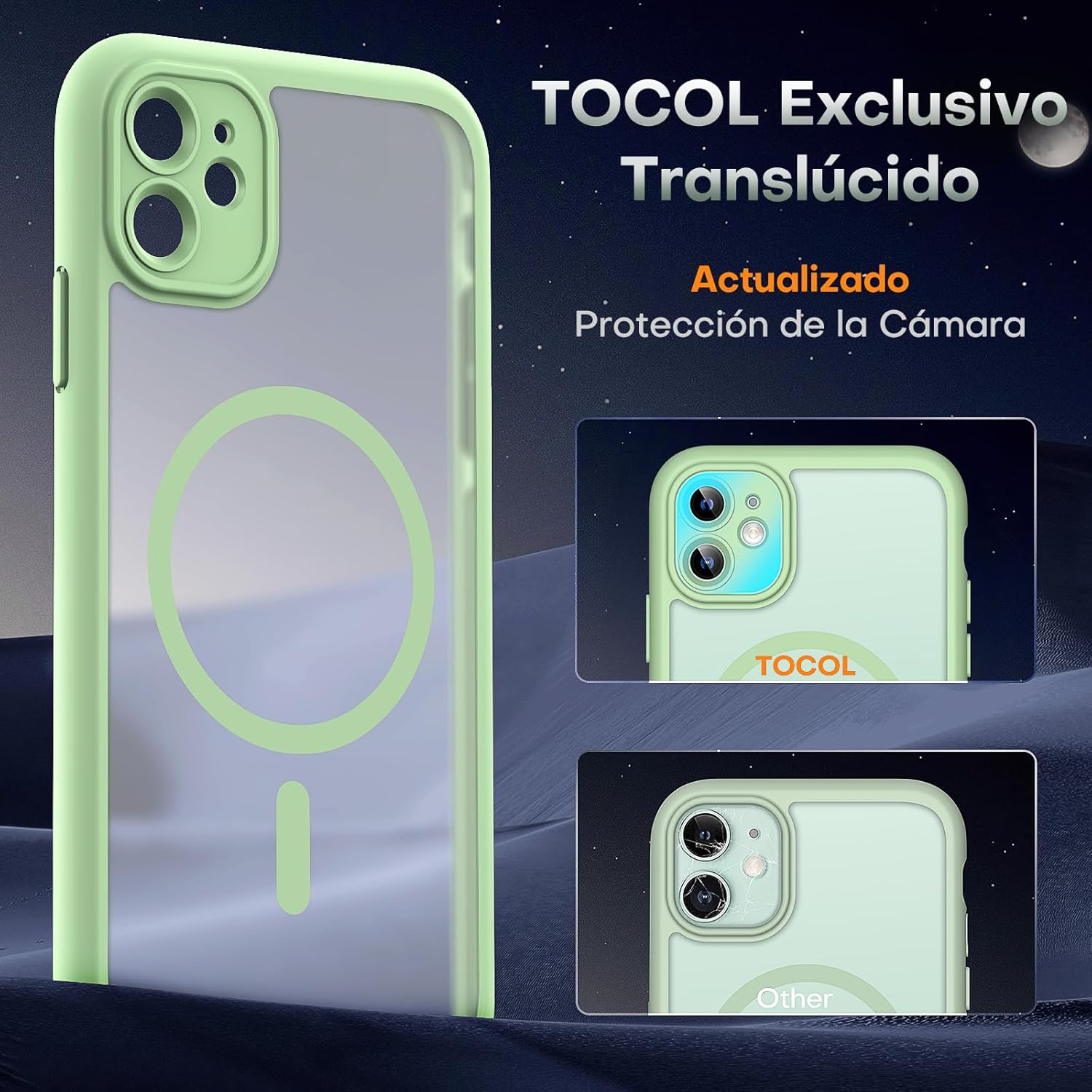 TOCOL Funda para iPhone 11, Funda Magnética para iPhone 11 6,1 Pulgadas [Protección Lente Cámara] [Protección Militar] Translúcida Mate Trasera, Verde Claro - 6