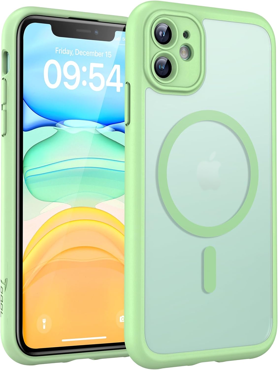 TOCOL Funda para iPhone 11, Funda Magnética para iPhone 11 6,1 Pulgadas [Protección Lente Cámara] [Protección Militar] Translúcida Mate Trasera, Verde Claro - 1