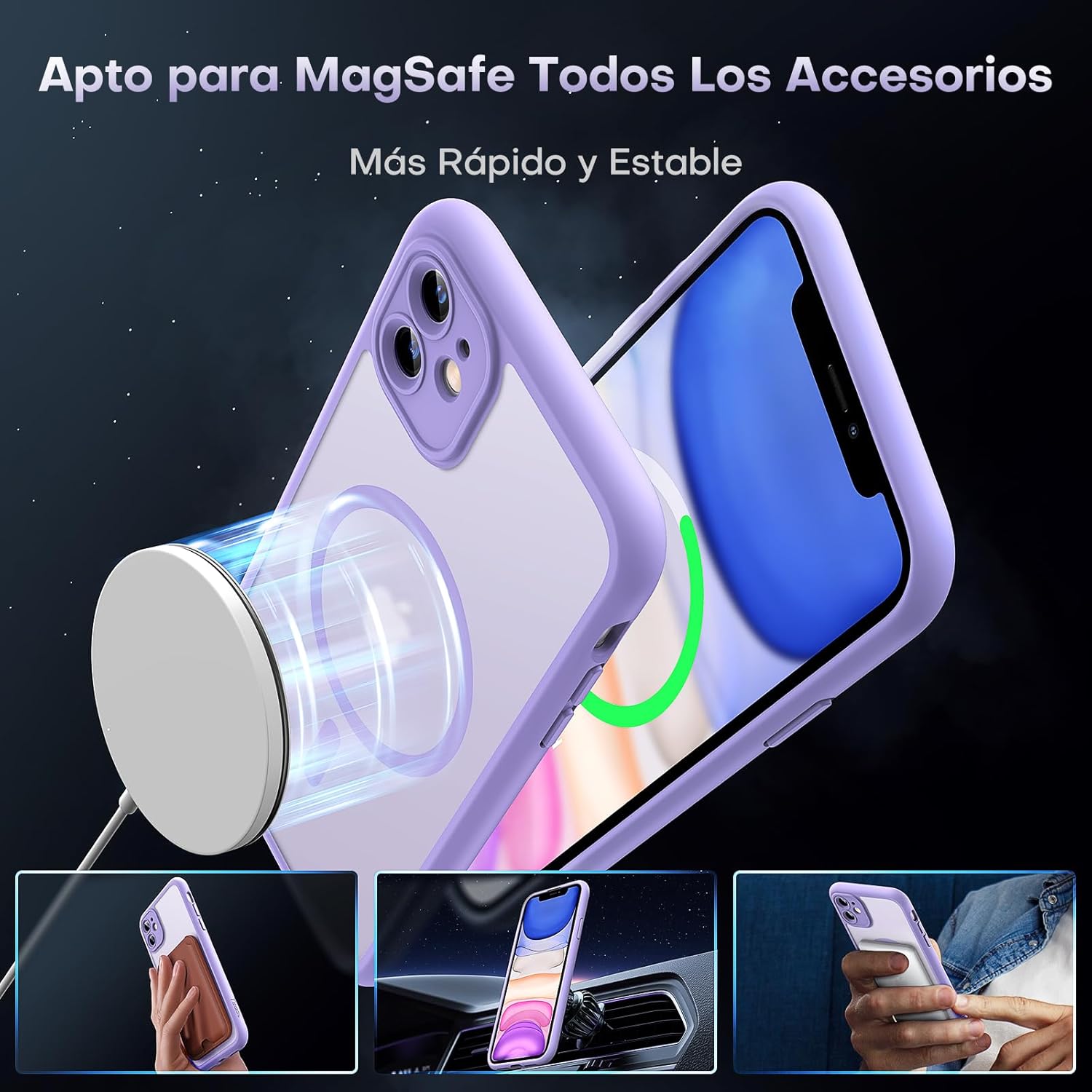 TOCOL Funda para iPhone 11, Funda Magnética para iPhone 11 6,1 Pulgadas [Protección Lente Cámara] [Protección Militar] Translúcida Mate Trasera,Viola Intenso - 3
