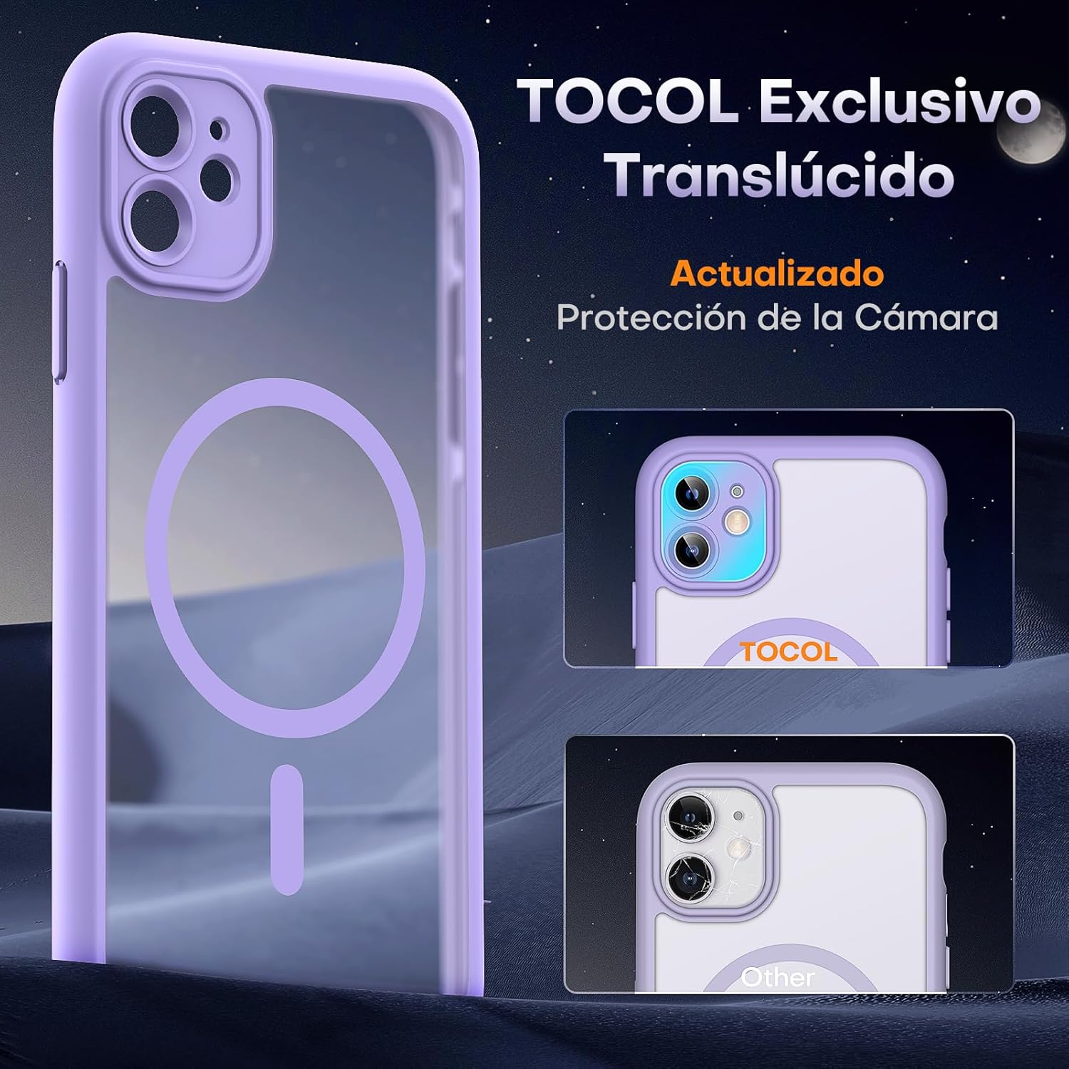 TOCOL Funda para iPhone 11, Funda Magnética para iPhone 11 6,1 Pulgadas [Protección Lente Cámara] [Protección Militar] Translúcida Mate Trasera,Viola Intenso - 6