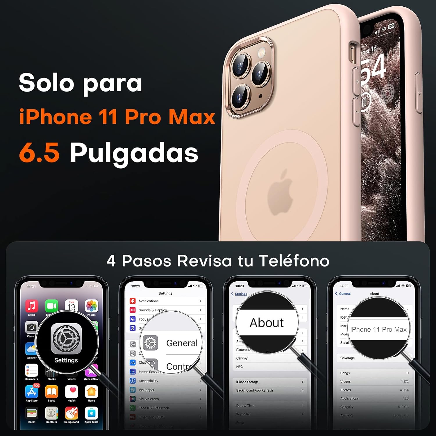 TOCOL Funda para iPhone 11 Pro MAX, Funda Magnética para iPhone 11 Pro MAX 6,5 Pulgadas, Protección Lente Cámara, Protección Militar, Translúcida Mate Trasera, Desierto - 2