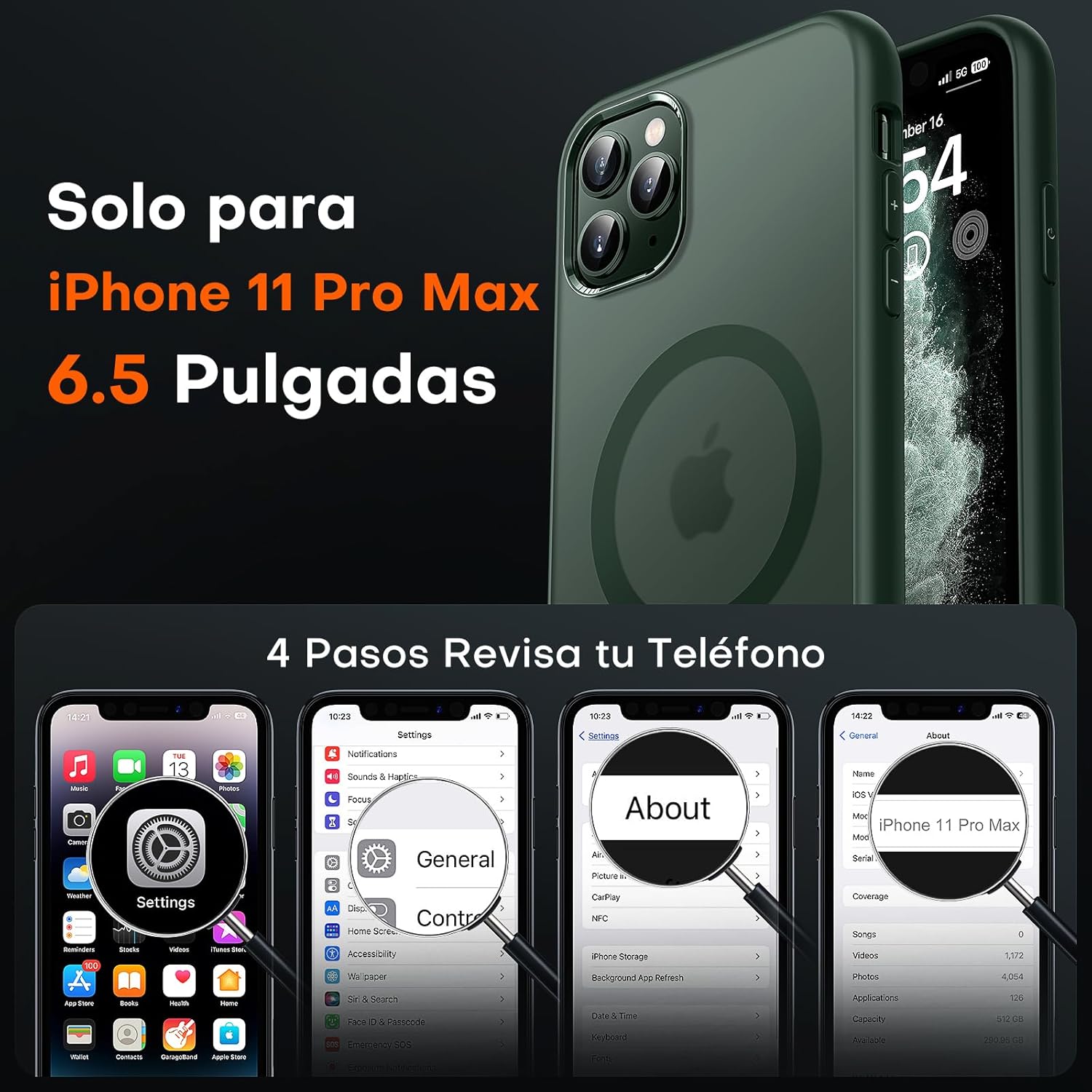 TOCOL Funda para iPhone 11 Pro MAX, Funda Magnética para iPhone 11 Pro MAX 6,5 Pulgadas, Protección Lente Cámara, Protección Militar, Translúcida Mate Trasera, Verde Alpino - 2