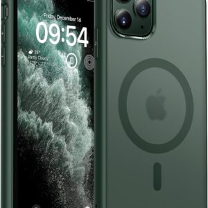 TOCOL Funda para iPhone 11 Pro MAX, Funda Magnética para iPhone 11 Pro MAX 6,5 Pulgadas, Protección Lente Cámara, Protección Militar, Translúcida Mate Trasera, Verde Alpino