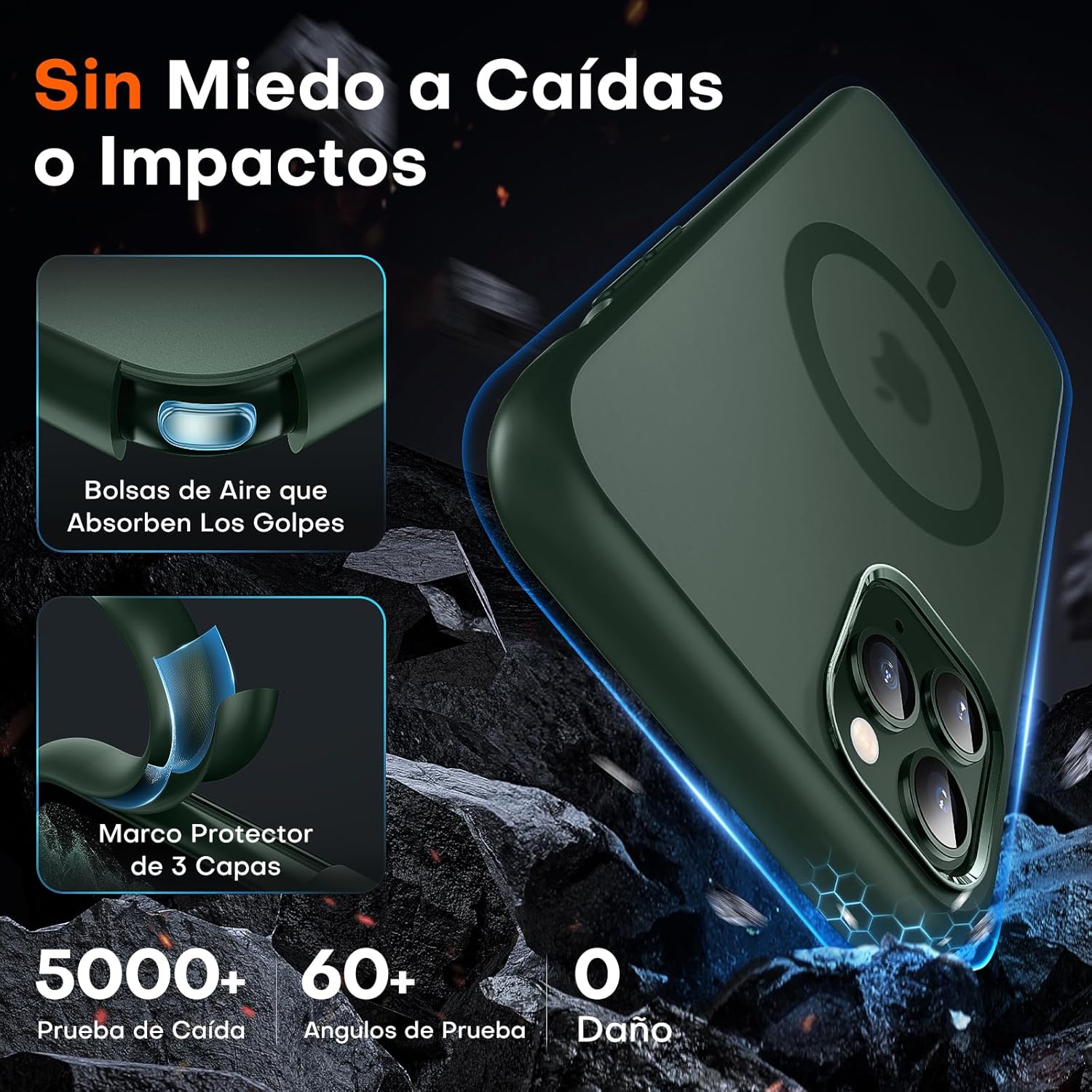 TOCOL Funda para iPhone 11 Pro MAX, Funda Magnética para iPhone 11 Pro MAX 6,5 Pulgadas, Protección Lente Cámara, Protección Militar, Translúcida Mate Trasera, Verde Alpino - 4