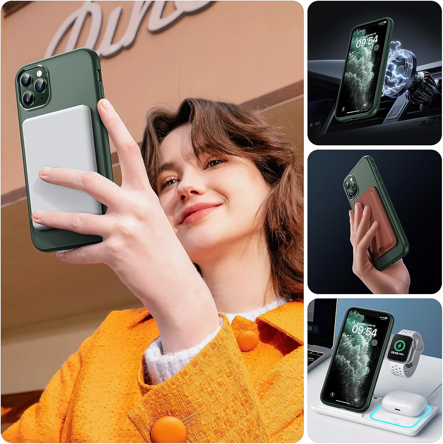 TOCOL Funda para iPhone 11 Pro MAX, Funda Magnética para iPhone 11 Pro MAX 6,5 Pulgadas, Protección Lente Cámara, Protección Militar, Translúcida Mate Trasera, Verde Alpino - 6
