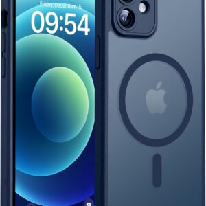 TOCOL Funda para iPhone 12, Funda Magnética para iPhone 12 6,1 Pulgadas [Protección Lente Cámara] [Protección Militar] Translúcida Mate Trasera, Azul Marino