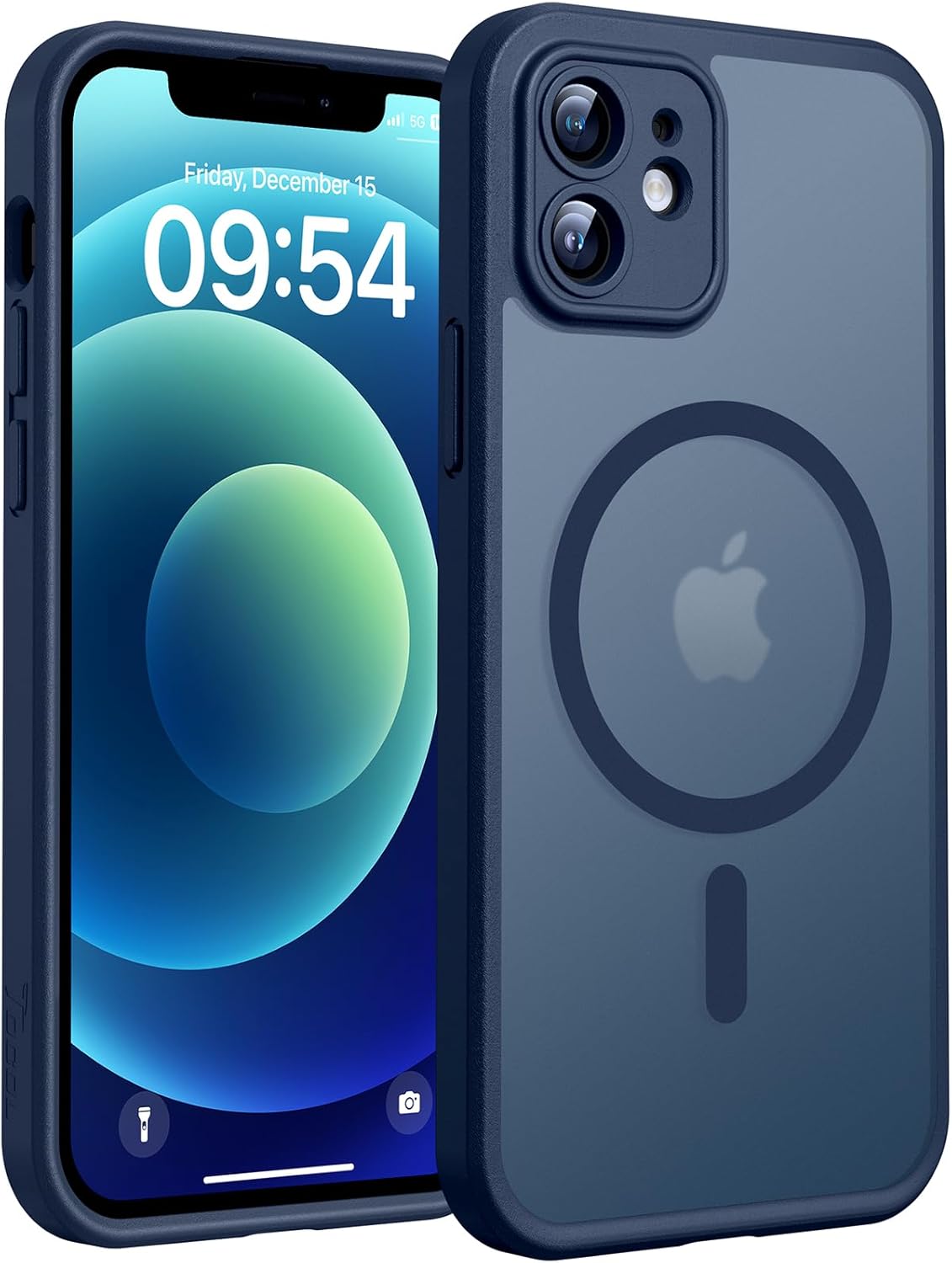 TOCOL Funda para iPhone 12, Funda Magnética para iPhone 12 6,1 Pulgadas [Protección Lente Cámara] [Protección Militar] Translúcida Mate Trasera, Azul Marino - 1