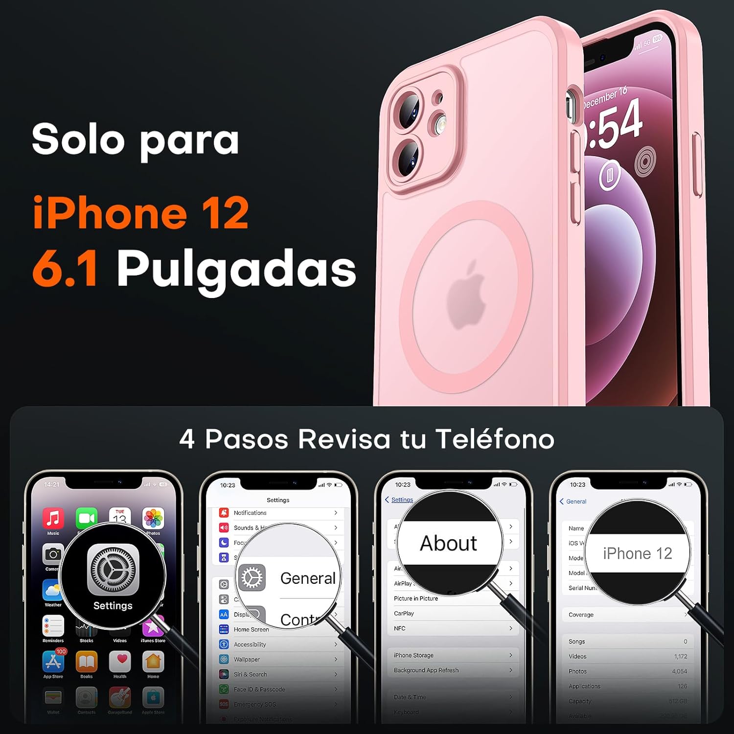 TOCOL Funda para iPhone 12, Funda Magnética para iPhone 12 6,1 Pulgadas [Protección Lente Cámara] [Protección Militar] Translúcida Mate Trasera, Rosa Claro - 2