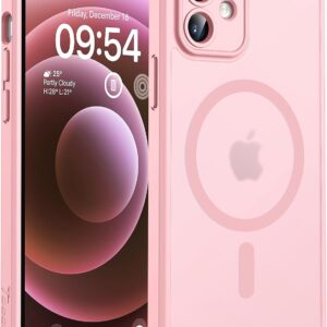 TOCOL Funda para iPhone 12, Funda Magnética para iPhone 12 6,1 Pulgadas [Protección Lente Cámara] [Protección Militar] Translúcida Mate Trasera, Rosa Claro