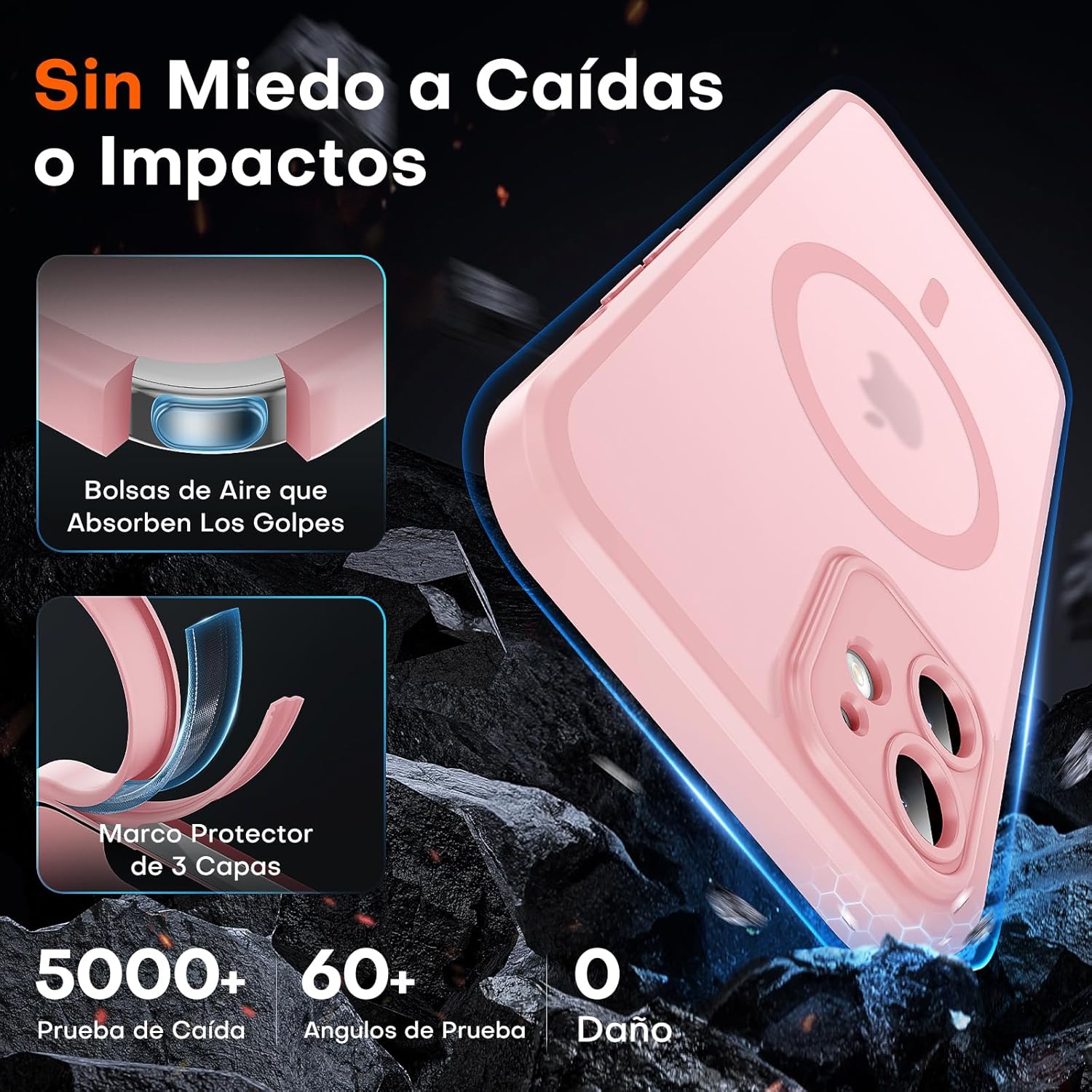 TOCOL Funda para iPhone 12, Funda Magnética para iPhone 12 6,1 Pulgadas [Protección Lente Cámara] [Protección Militar] Translúcida Mate Trasera, Rosa Claro - 4