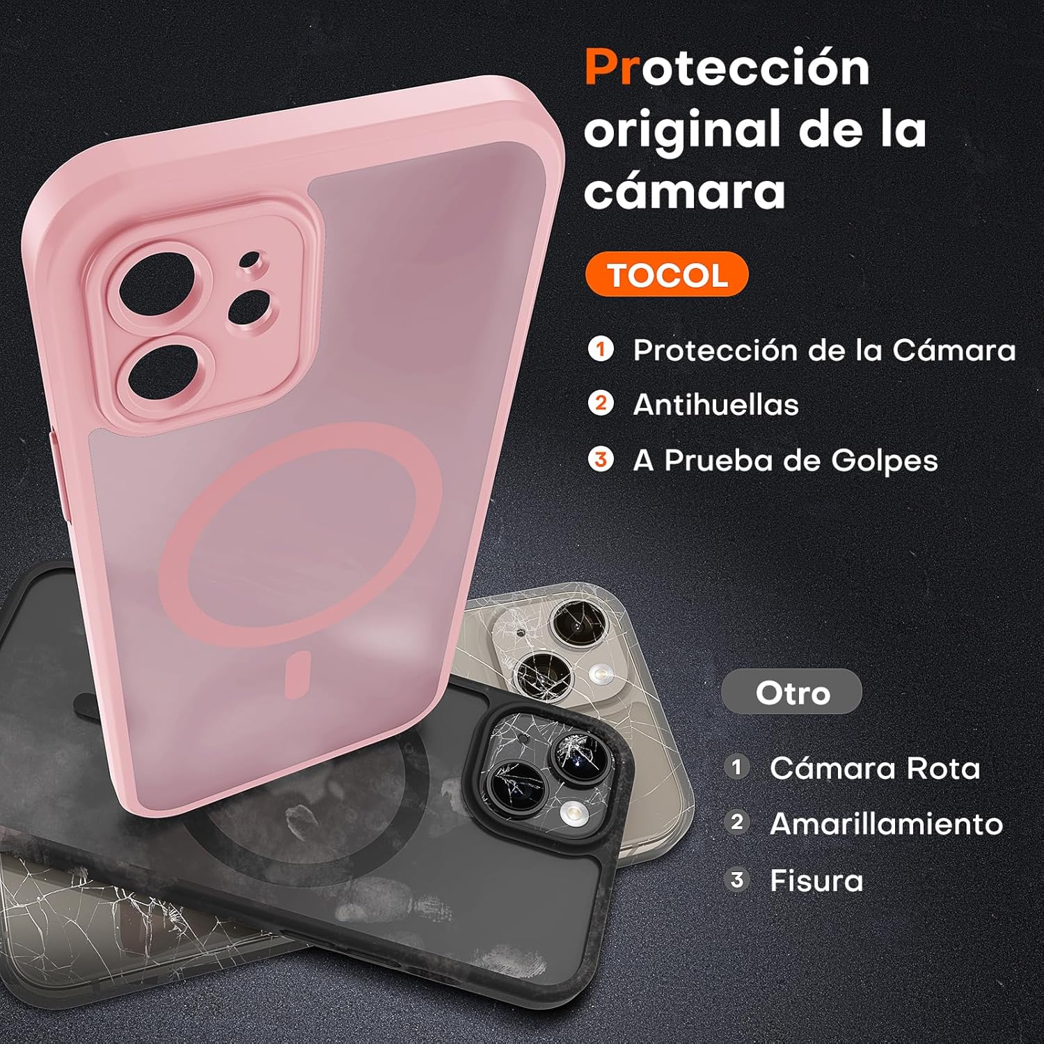 TOCOL Funda para iPhone 12, Funda Magnética para iPhone 12 6,1 Pulgadas [Protección Lente Cámara] [Protección Militar] Translúcida Mate Trasera, Rosa Claro - 5