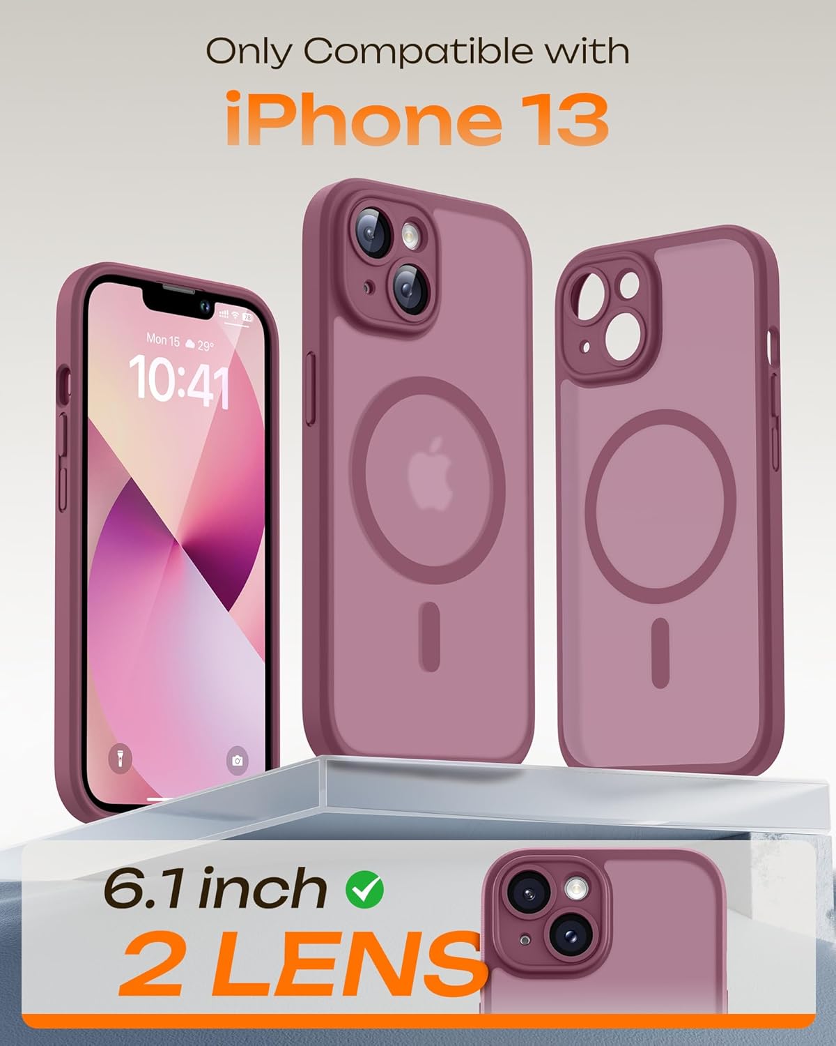 TOCOL Funda para iPhone 13 para MagSafe, protección completa de la cámara, anillo magnético integrado, resistente a los golpes, resistente a los arañazos, translúcido mate, funda para iPhone 13 de 6,1 - 2