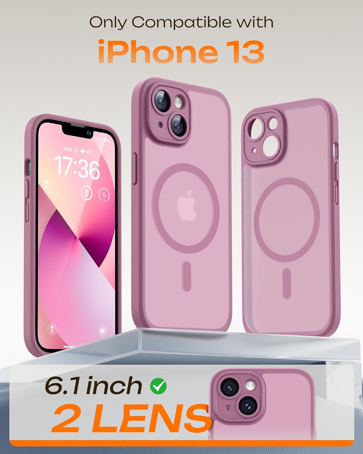 TOCOL Funda para iPhone 13 para MagSafe, protección completa de la cámara, anillo magnético integrado, resistente a los golpes, resistente a los arañazos, translúcido mate, funda para iPhone 13 de 6,1 - 2