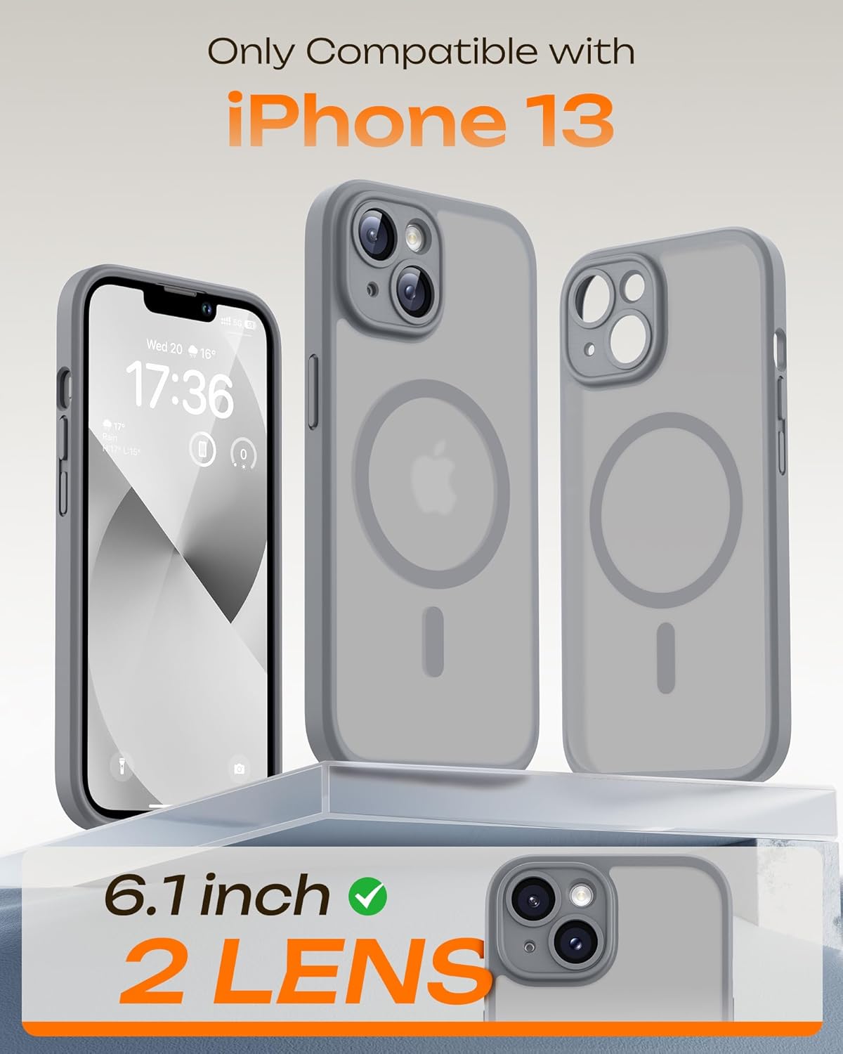 TOCOL Funda para iPhone 13 para MagSafe, protección completa de la cámara, anillo magnético integrado, resistente a los golpes, resistente a los arañazos, translúcido mate, funda para iPhone 13 de 6,1 - 2