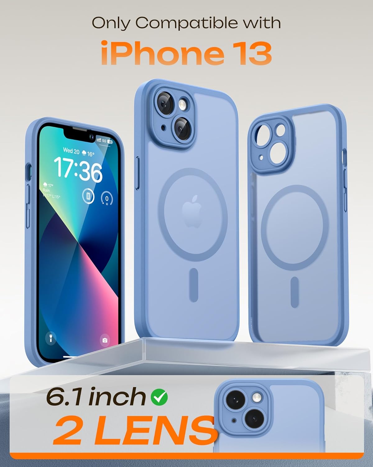 TOCOL Funda para iPhone 13 para MagSafe, protección completa de la cámara, anillo magnético integrado, resistente a los golpes, resistente a los arañazos, translúcido mate, funda para iPhone 13 de 6,1 - 2