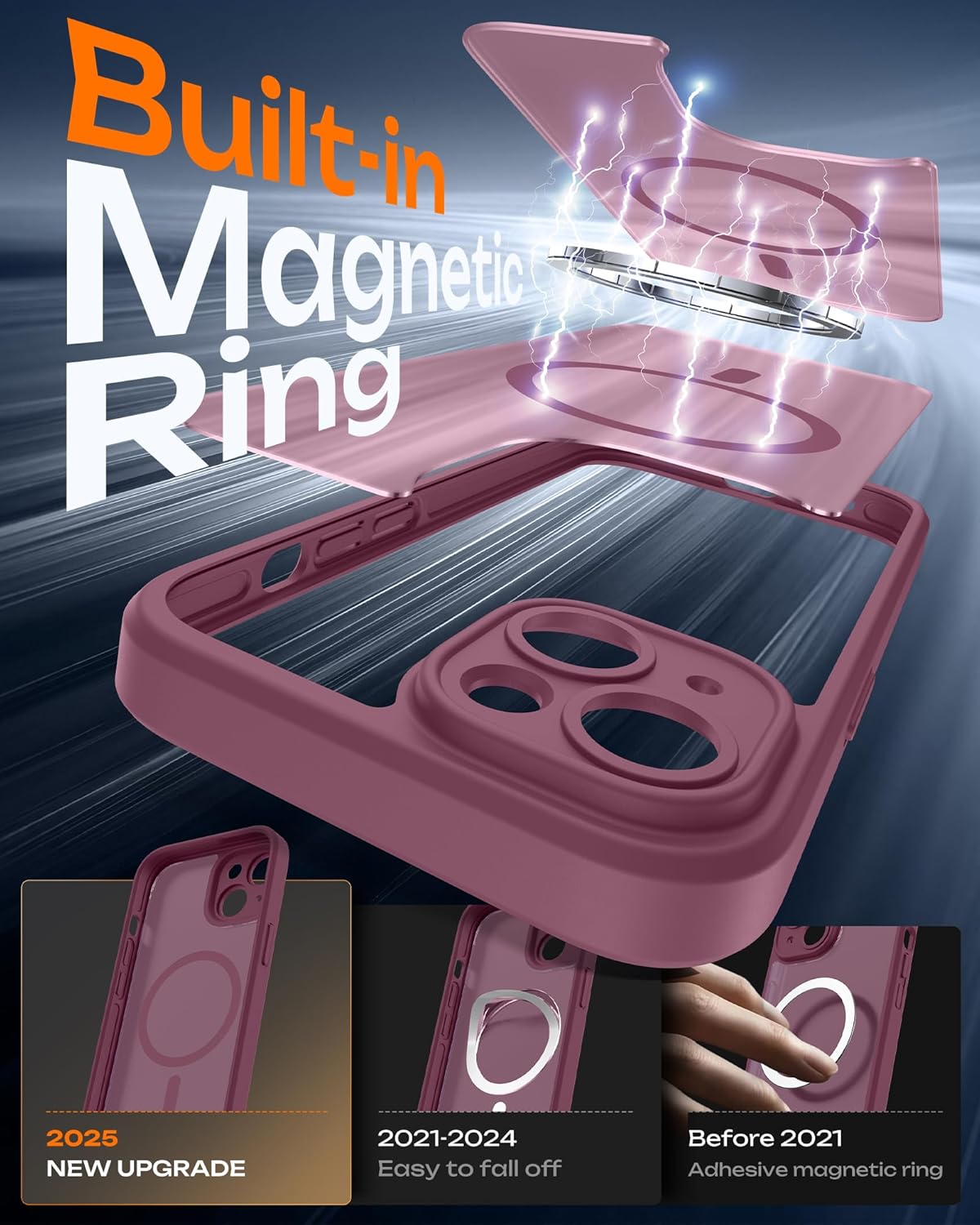 TOCOL Funda para iPhone 13 para MagSafe, protección completa de la cámara, anillo magnético integrado, resistente a los golpes, resistente a los arañazos, translúcido mate, funda para iPhone 13 de 6,1 - 3
