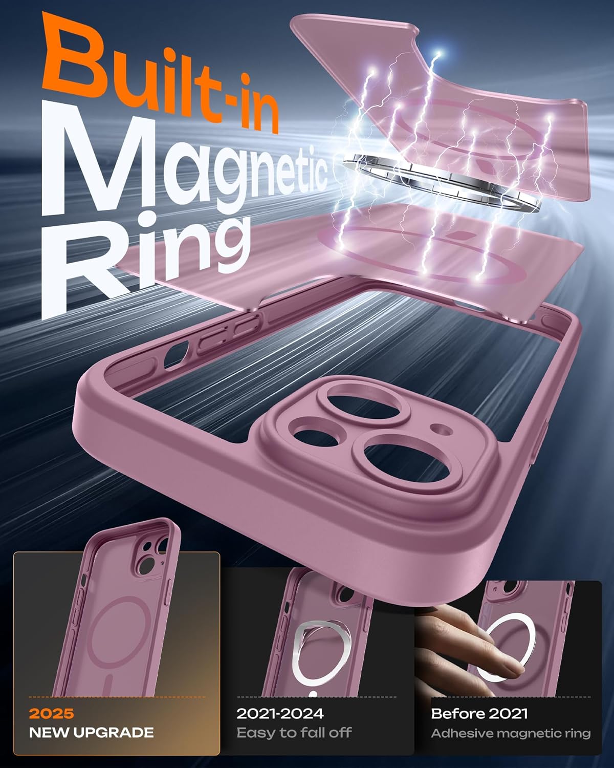 TOCOL Funda para iPhone 13 para MagSafe, protección completa de la cámara, anillo magnético integrado, resistente a los golpes, resistente a los arañazos, translúcido mate, funda para iPhone 13 de 6,1 - 3