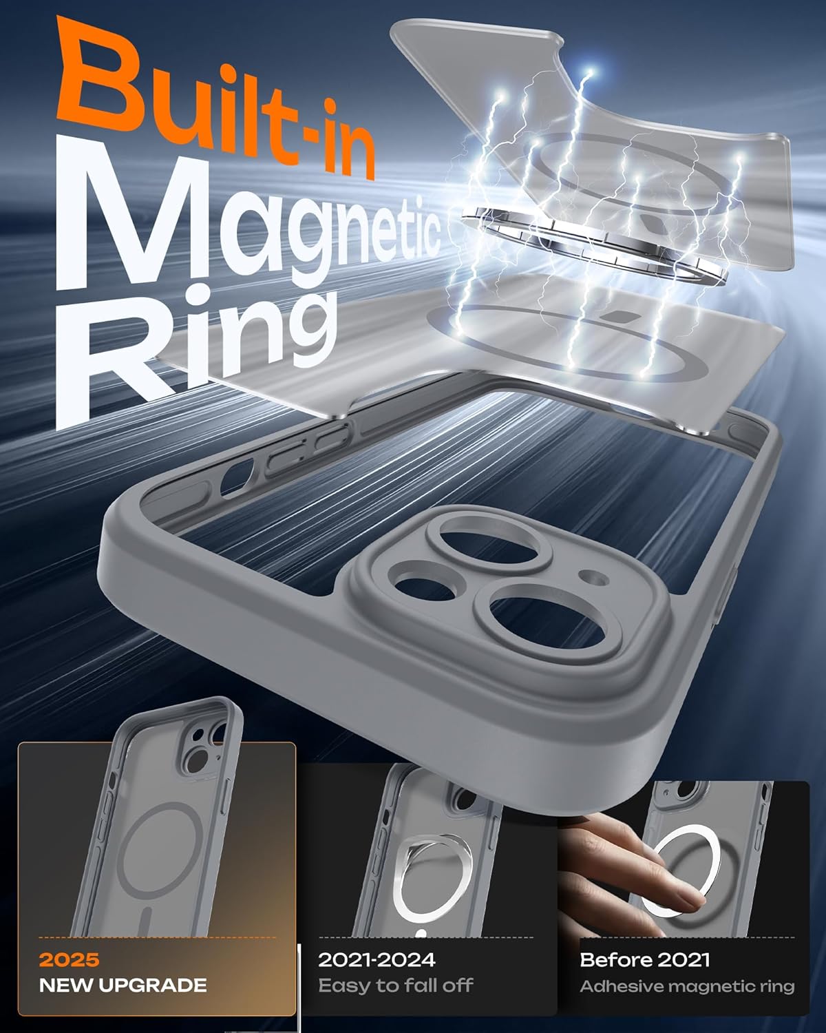 TOCOL Funda para iPhone 13 para MagSafe, protección completa de la cámara, anillo magnético integrado, resistente a los golpes, resistente a los arañazos, translúcido mate, funda para iPhone 13 de 6,1 - 3