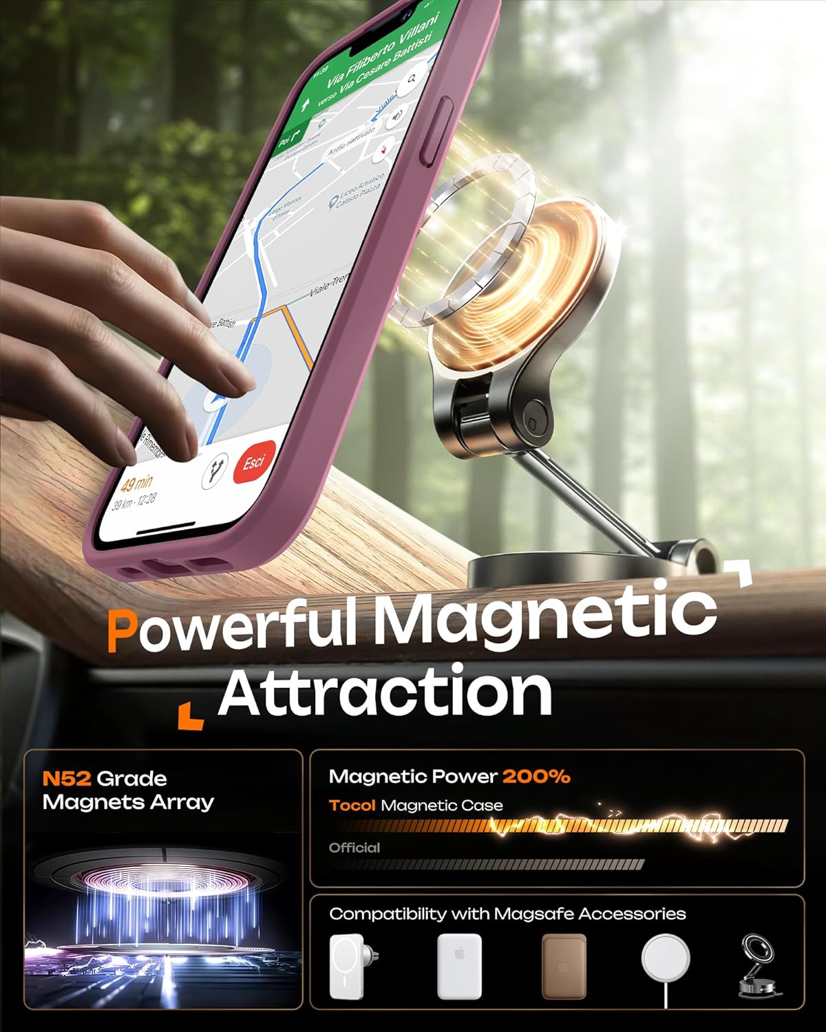 TOCOL Funda para iPhone 13 para MagSafe, protección completa de la cámara, anillo magnético integrado, resistente a los golpes, resistente a los arañazos, translúcido mate, funda para iPhone 13 de 6,1 - 4