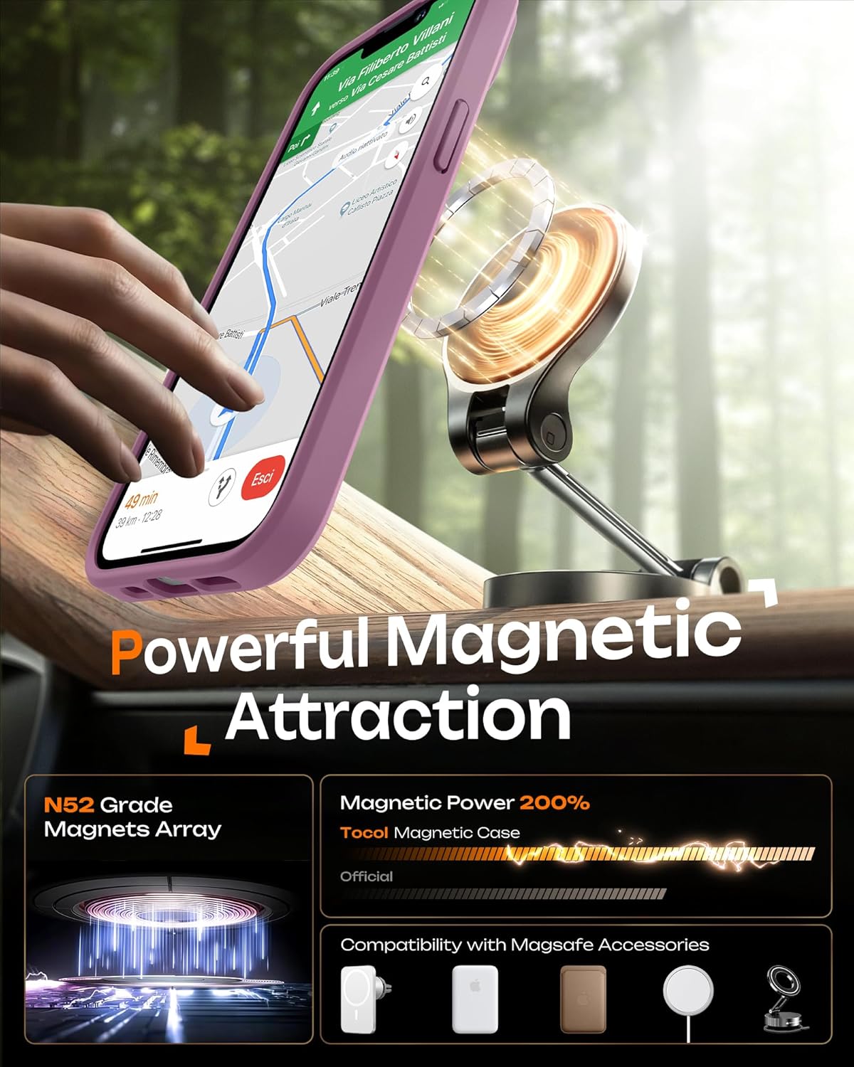 TOCOL Funda para iPhone 13 para MagSafe, protección completa de la cámara, anillo magnético integrado, resistente a los golpes, resistente a los arañazos, translúcido mate, funda para iPhone 13 de 6,1 - 4