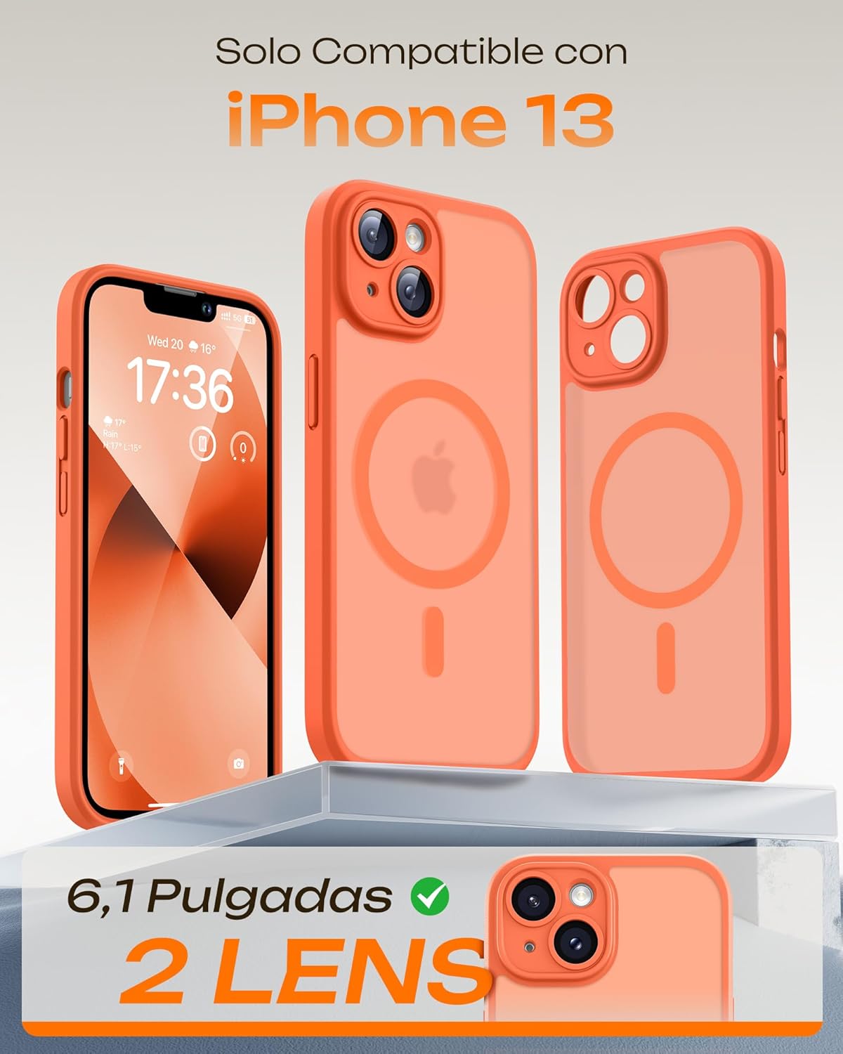 TOCOL Funda para iPhone 13 para MagSafe, protección completa de la cámara, anillo magnético integrado, resistente a los golpes, resistente a los arañazos, translúcido mate para iPhone 13 Case 6,1 - 2