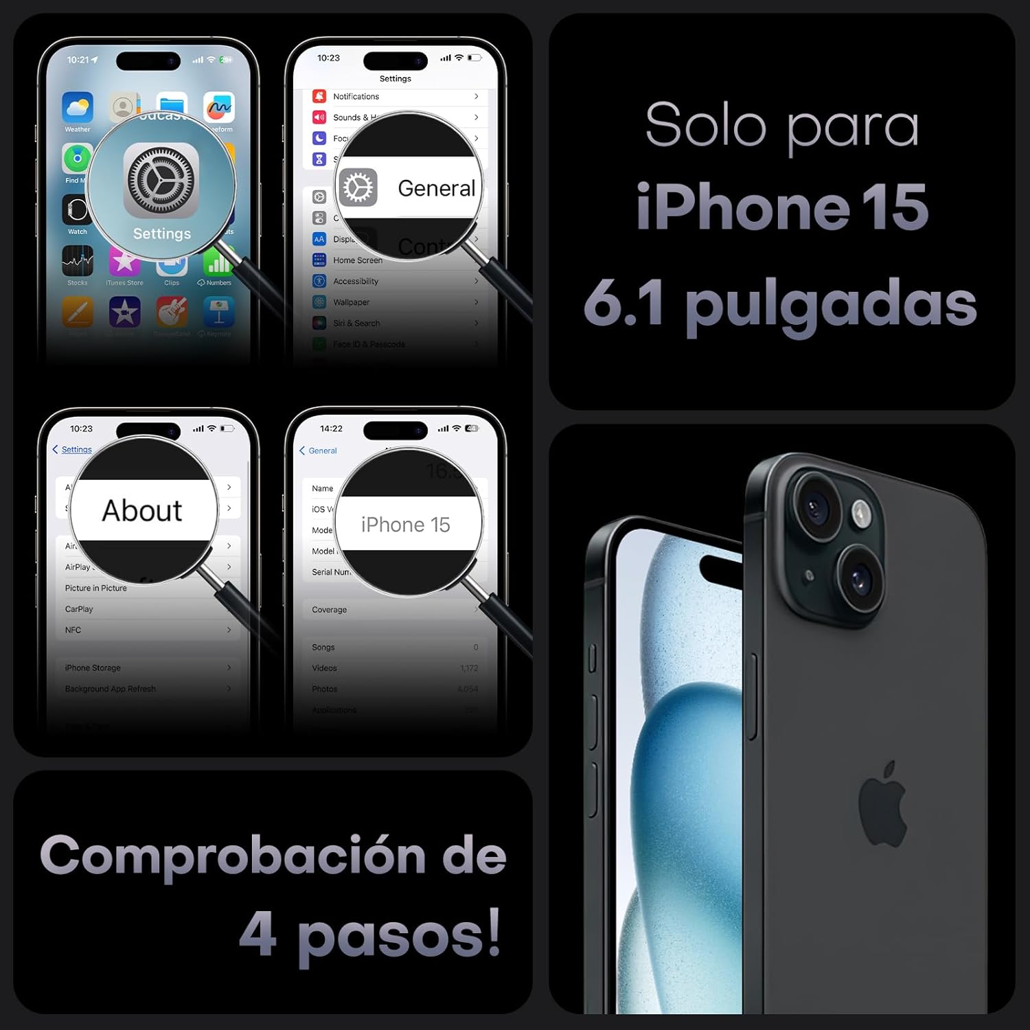 TOCOL Funda para iPhone 15 6,1 Pulgadas [Protección Lente Cámara] [Protección Militar] Translúcida Mate Trasera, Negro - 2