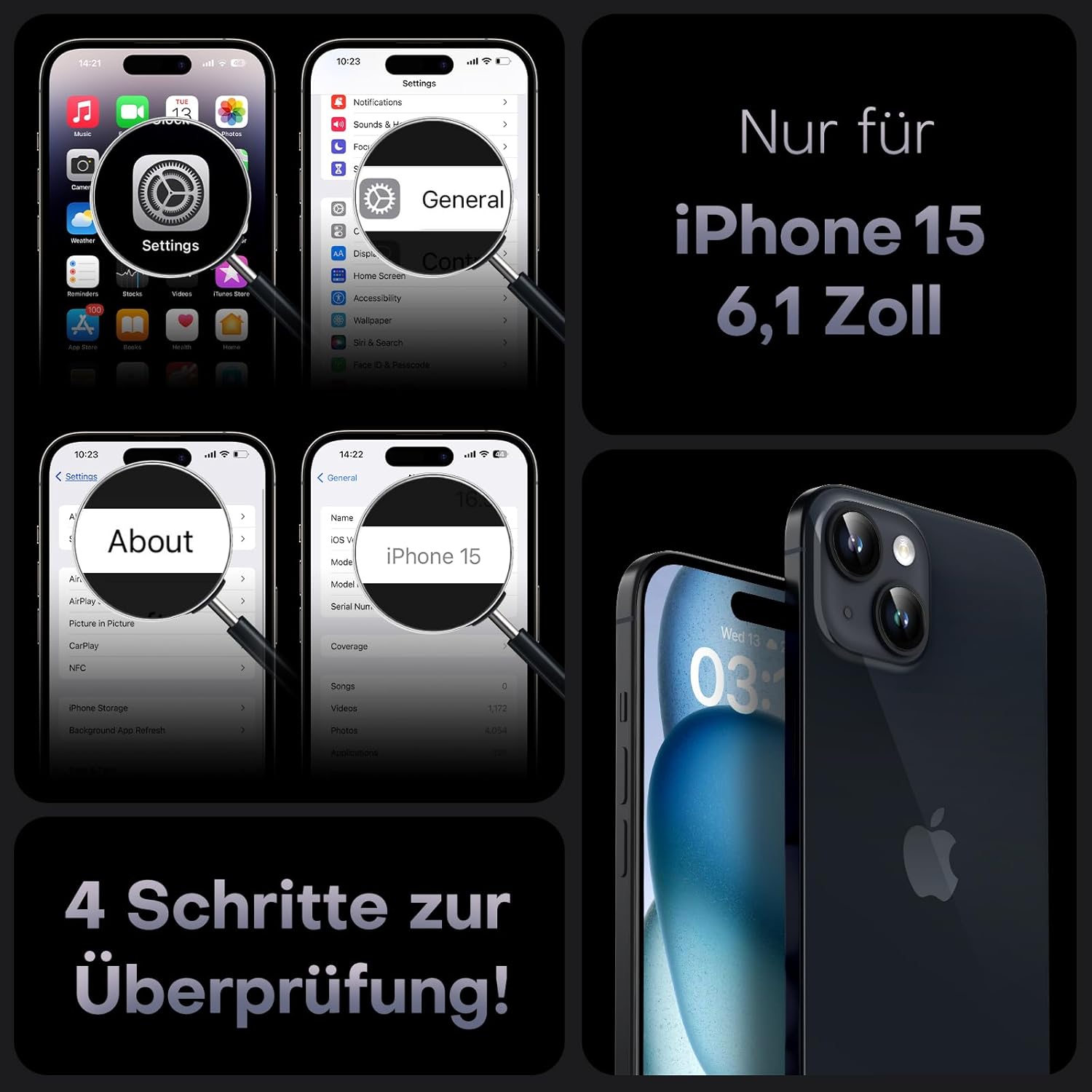 TOCOL Funda para iPhone 15, Funda Magnética para iPhone 15 6,1 Pulgadas [Protección Lente Cámara] [Protección Militar] Translúcida Mate Trasera, Titanio Negro - 2