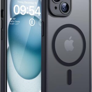 TOCOL Funda para iPhone 15, Funda Magnética para iPhone 15 6,1 Pulgadas [Protección Lente Cámara] [Protección Militar] Translúcida Mate Trasera, Titanio Negro