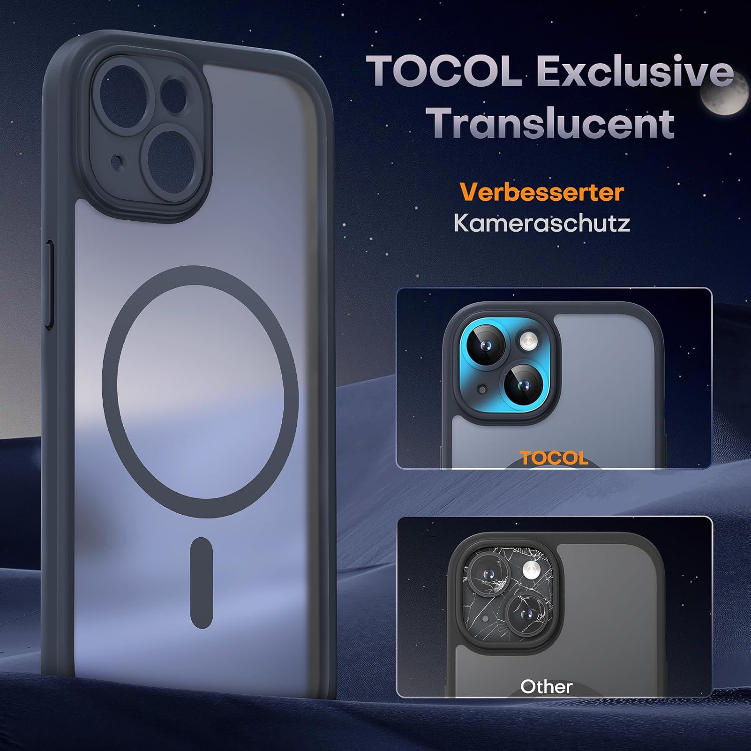 TOCOL Funda para iPhone 15, Funda Magnética para iPhone 15 6,1 Pulgadas [Protección Lente Cámara] [Protección Militar] Translúcida Mate Trasera, Titanio Negro - 5