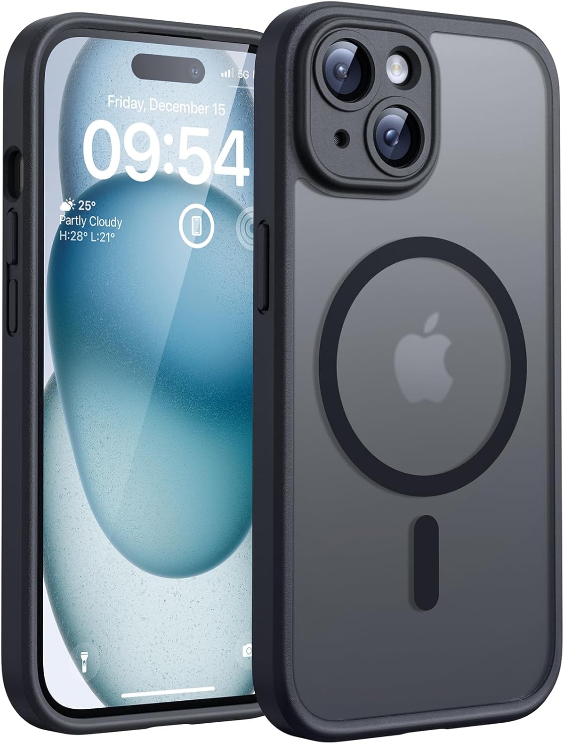 TOCOL Funda para iPhone 15, Funda Magnética para iPhone 15 6,1 Pulgadas [Protección Lente Cámara] [Protección Militar] Translúcida Mate Trasera, Titanio Negro - 1