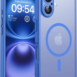 TOCOL Funda para iPhone 16, Funda Magnética para iPhone 16 6,1 Pulgadas [Protección Lente Cámara] [Protección Militar] Translúcida Mate Trasera, Azul Ultramar