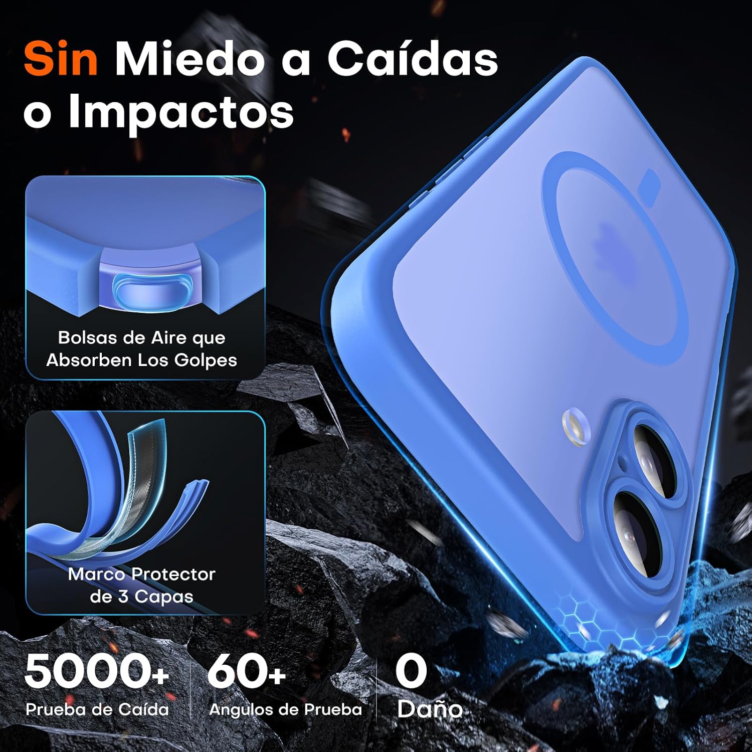 TOCOL Funda para iPhone 16, Funda Magnética para iPhone 16 6,1 Pulgadas [Protección Lente Cámara] [Protección Militar] Translúcida Mate Trasera, Azul Ultramar - 4