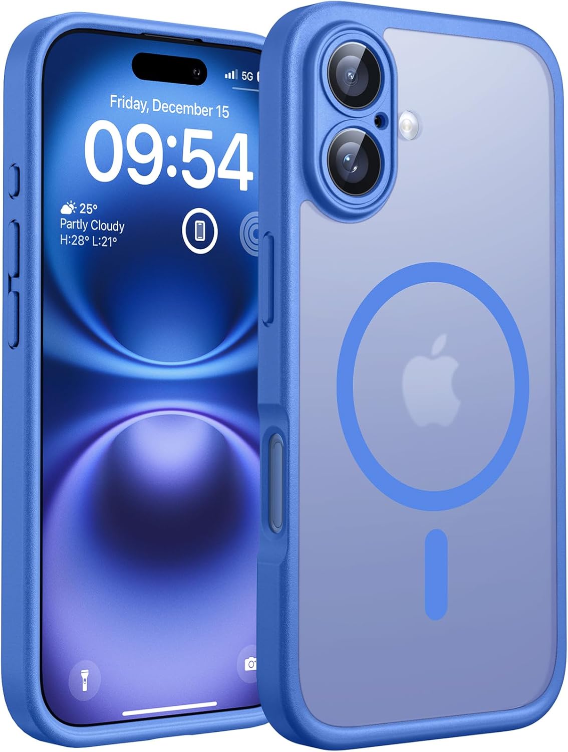 TOCOL Funda para iPhone 16, Funda Magnética para iPhone 16 6,1 Pulgadas [Protección Lente Cámara] [Protección Militar] Translúcida Mate Trasera, Azul Ultramar - 1