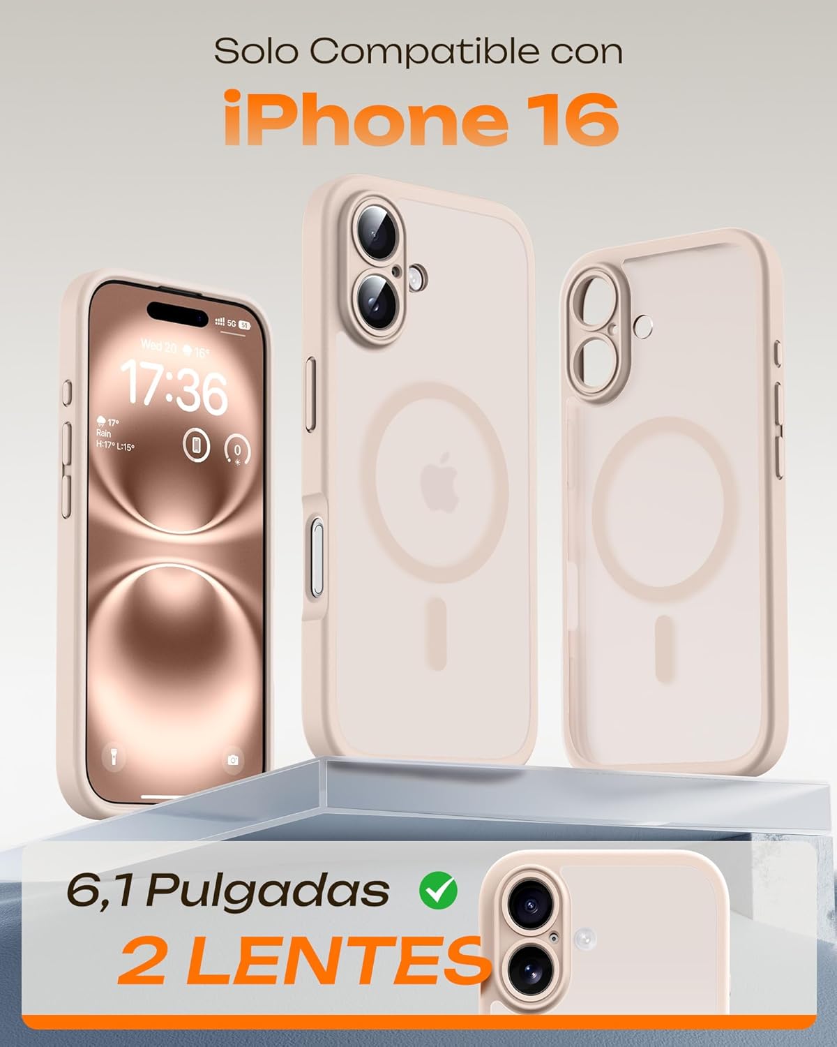 TOCOL Funda para iPhone 16, Funda Magnética para iPhone 16 6,1 Pulgadas [Protección Lente Cámara] [Protección Militar] Translúcida Mate Trasera, Desierto - 2