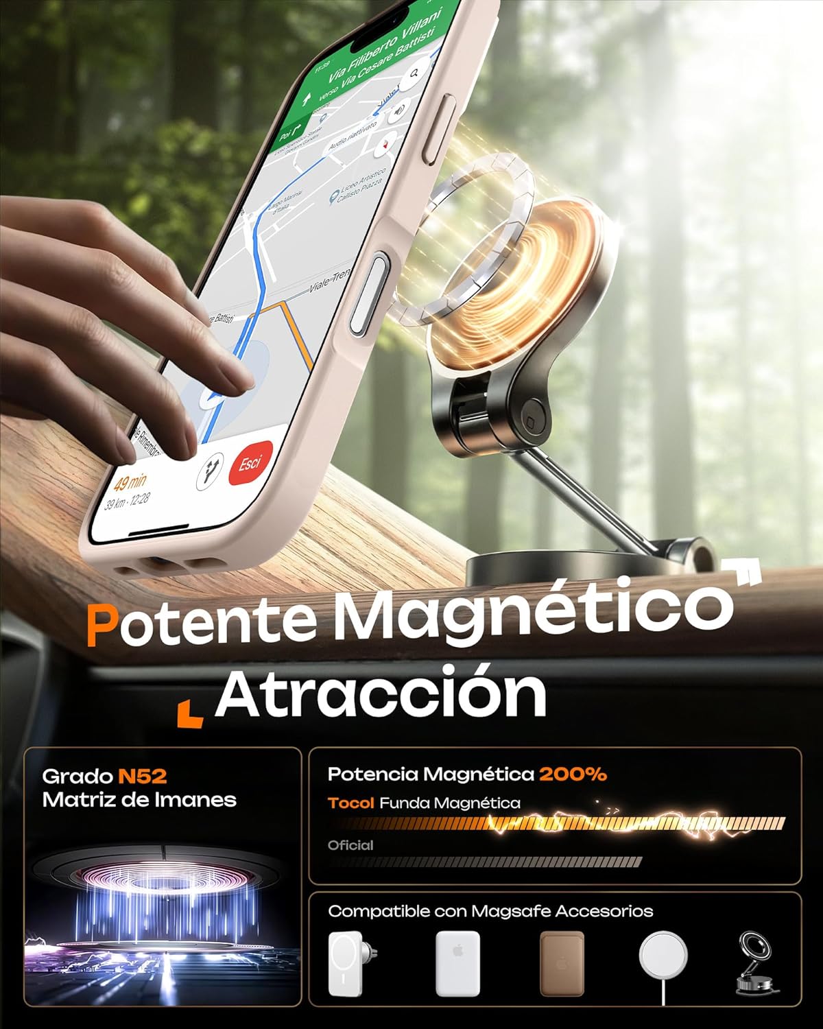 TOCOL Funda para iPhone 16, Funda Magnética para iPhone 16 6,1 Pulgadas [Protección Lente Cámara] [Protección Militar] Translúcida Mate Trasera, Desierto - 4