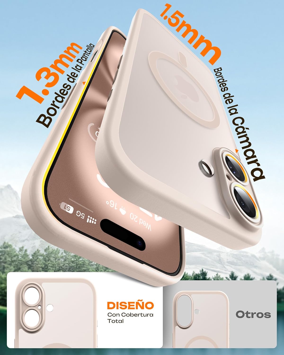 TOCOL Funda para iPhone 16, Funda Magnética para iPhone 16 6,1 Pulgadas [Protección Lente Cámara] [Protección Militar] Translúcida Mate Trasera, Desierto - 6