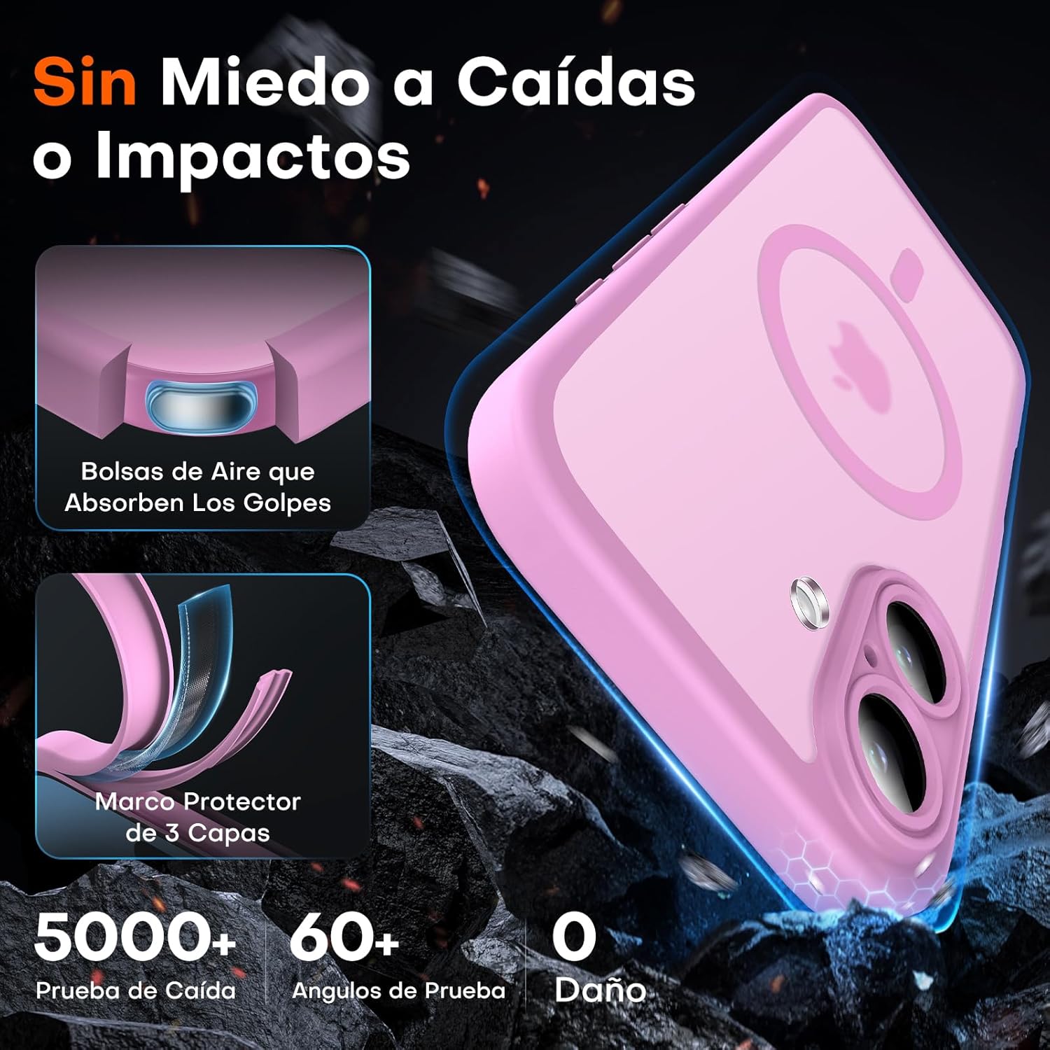 TOCOL Funda para iPhone 16, Funda Magnética para iPhone 16 6,1 Pulgadas [Protección Lente Cámara] [Protección Militar] Translúcida Mate Trasera, Rosa - 4