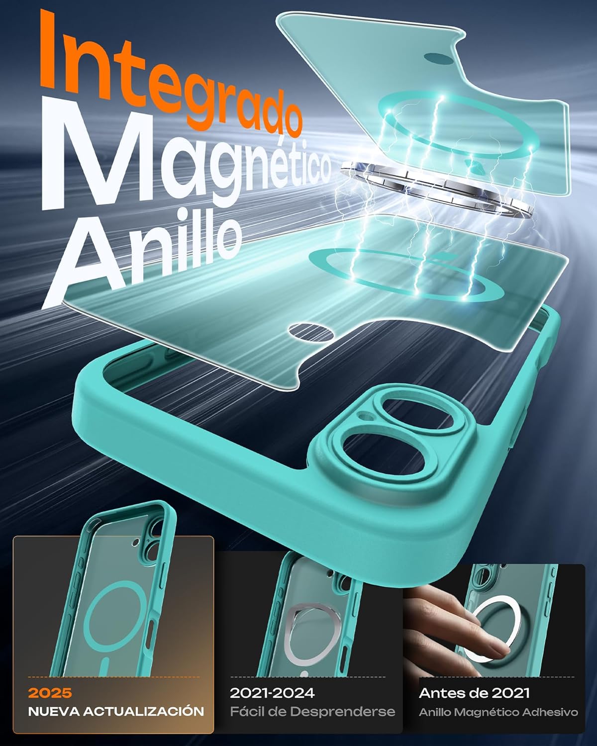 TOCOL Funda para iPhone 16, Funda Magnética para iPhone 16 6,1 Pulgadas [Protección Lente Cámara] [Protección Militar] Translúcida Mate Trasera, Turquesa - 3