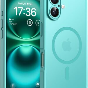 TOCOL Funda para iPhone 16, Funda Magnética para iPhone 16 6,1 Pulgadas [Protección Lente Cámara] [Protección Militar] Translúcida Mate Trasera, Turquesa
