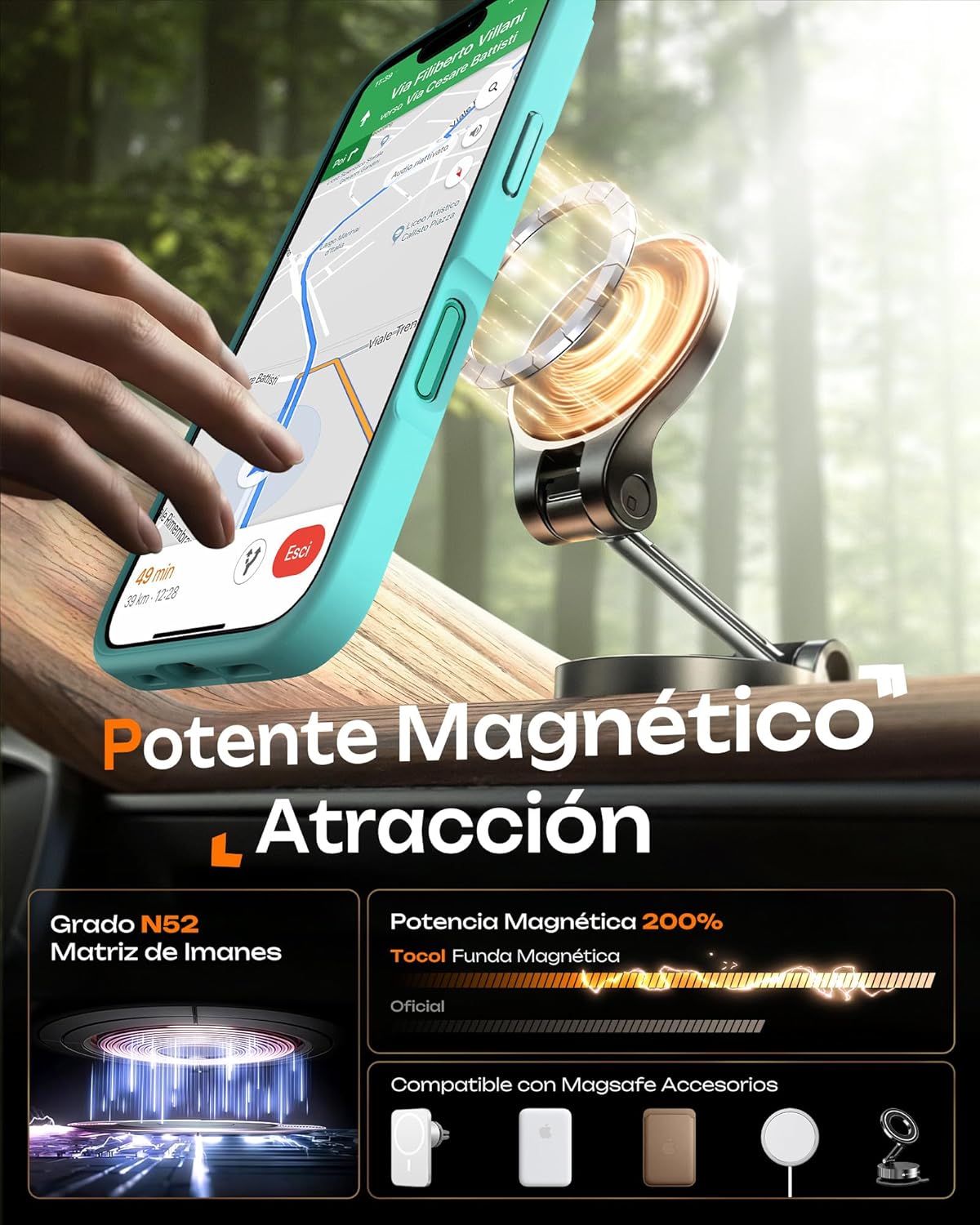 TOCOL Funda para iPhone 16, Funda Magnética para iPhone 16 6,1 Pulgadas [Protección Lente Cámara] [Protección Militar] Translúcida Mate Trasera, Turquesa - 4