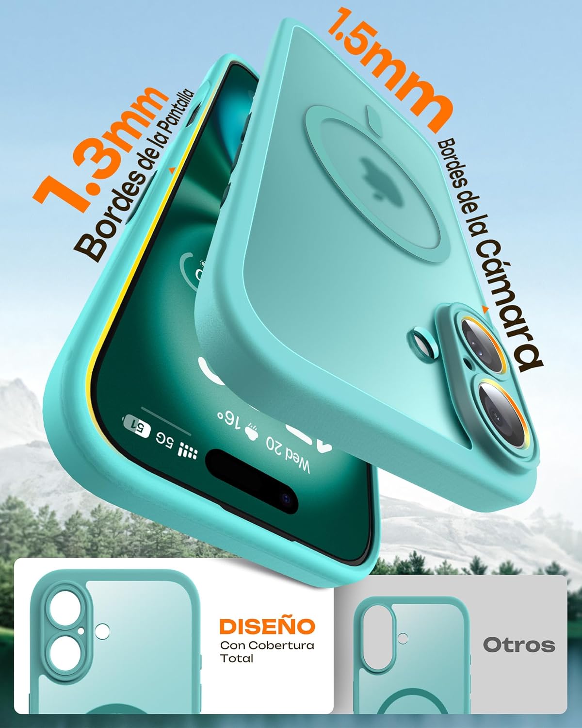 TOCOL Funda para iPhone 16, Funda Magnética para iPhone 16 6,1 Pulgadas [Protección Lente Cámara] [Protección Militar] Translúcida Mate Trasera, Turquesa - 6