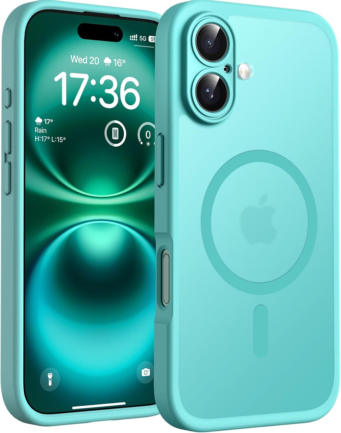 TOCOL Funda para iPhone 16, Funda Magnética para iPhone 16 6,1 Pulgadas [Protección Lente Cámara] [Protección Militar] Translúcida Mate Trasera, Turquesa - 1