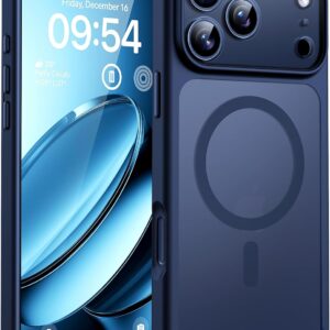 TOCOL Funda para iPhone 17 Pro, Protección Lente Cámara, Imanes Integrado, Compatible con Magsafe, Protección contra Caídas, Translúcida Mate Trasera, Azul Marino