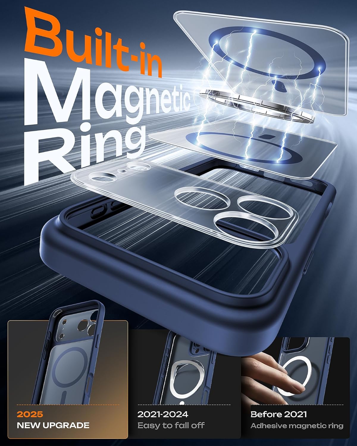 TOCOL Funda para iPhone 17 Pro, Protección Lente Cámara, Imanes Integrado, Compatible con Magsafe, Protección contra Caídas, Translúcida Mate Trasera, Azul Marino - 4